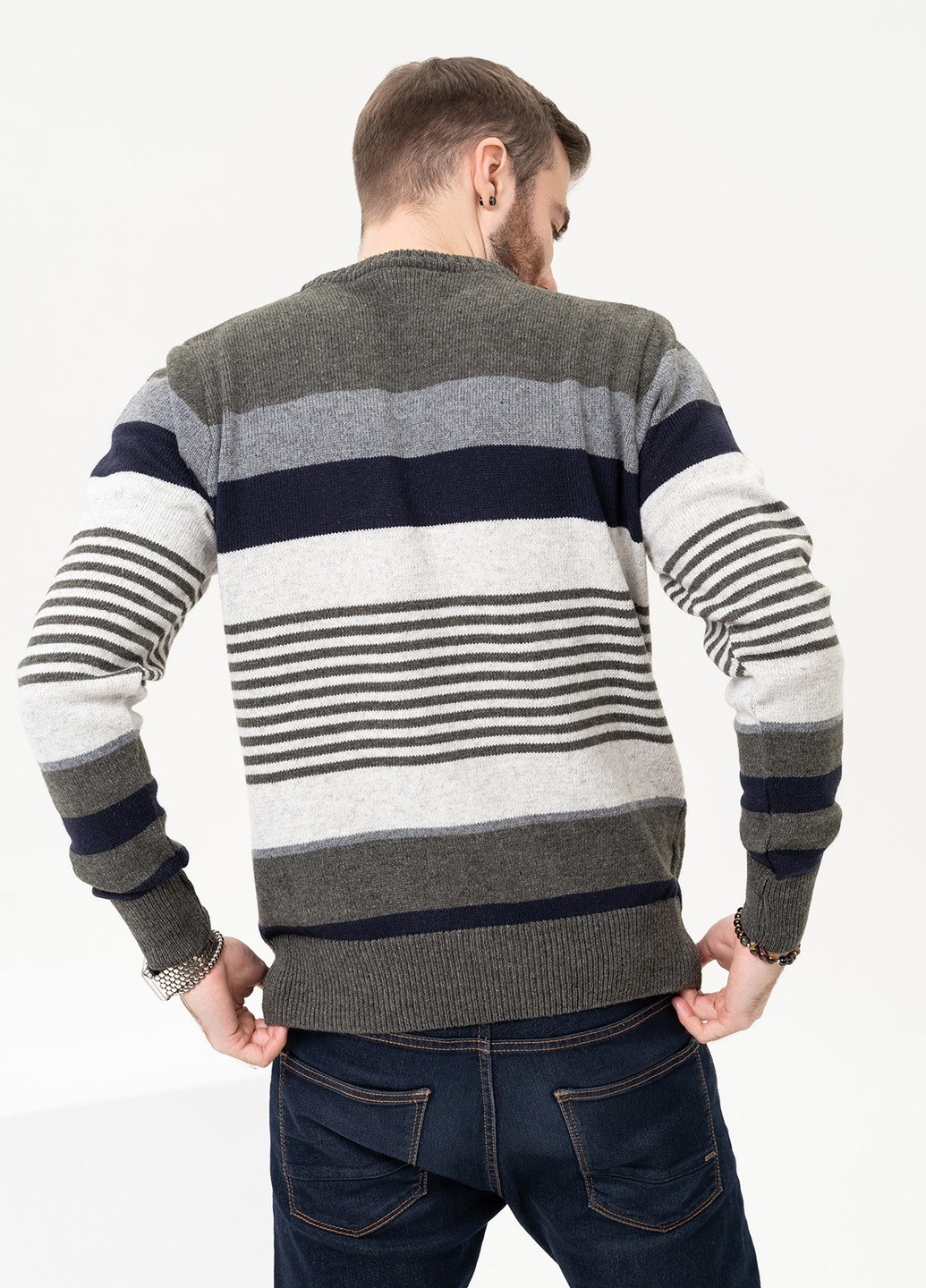 Оливковый (хаки) зимний свитер мужской пуловер ISSA PLUS GN4-96