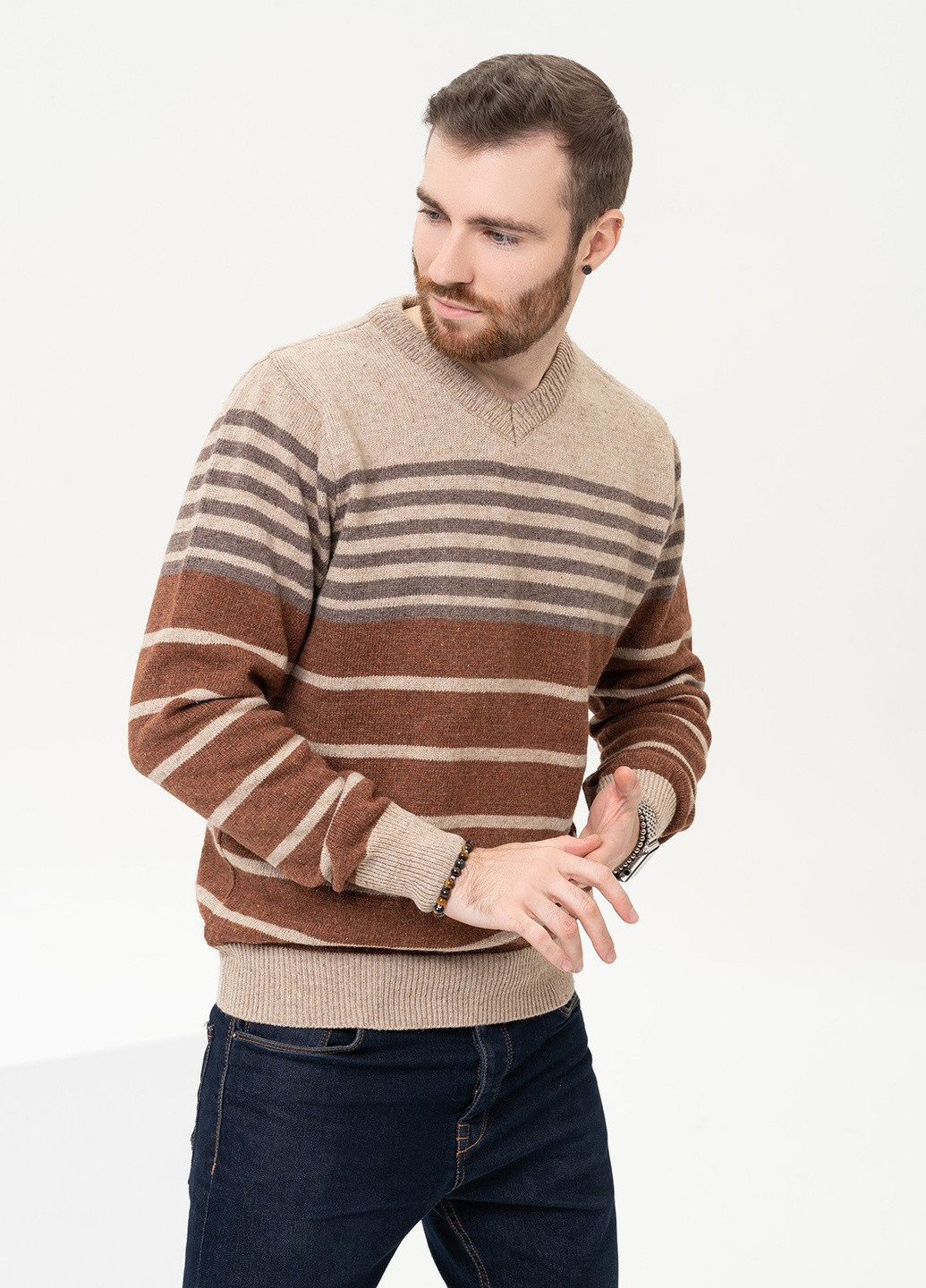 Бежевий зимовий светр чоловічий пуловер ISSA PLUS GN4-95