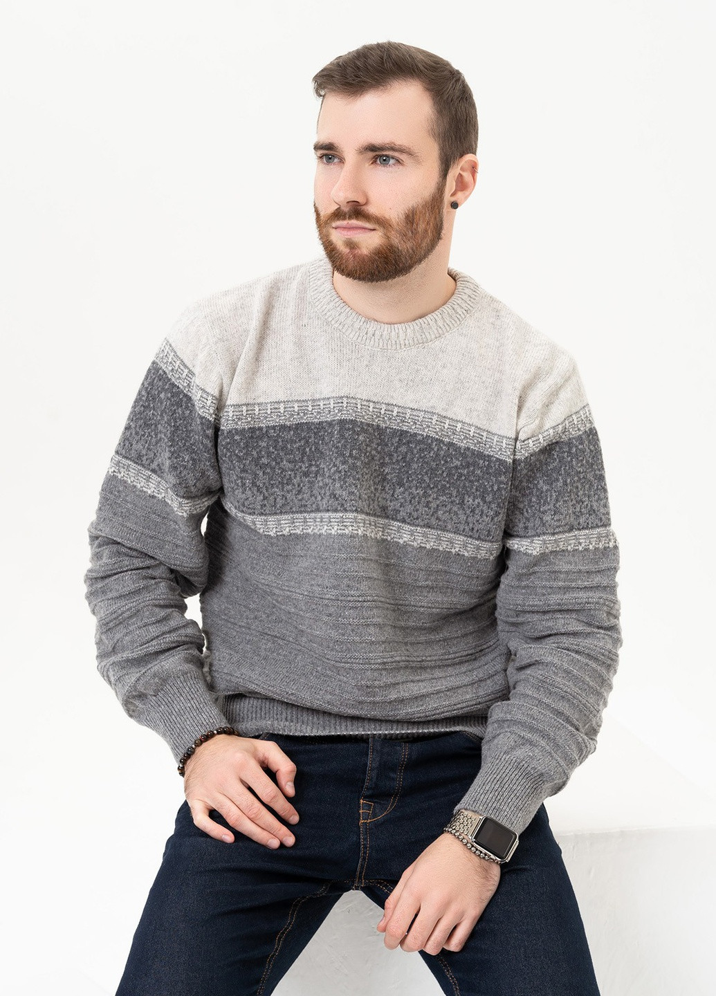 Серый зимний свитер мужской джемпер ISSA PLUS GN4-93