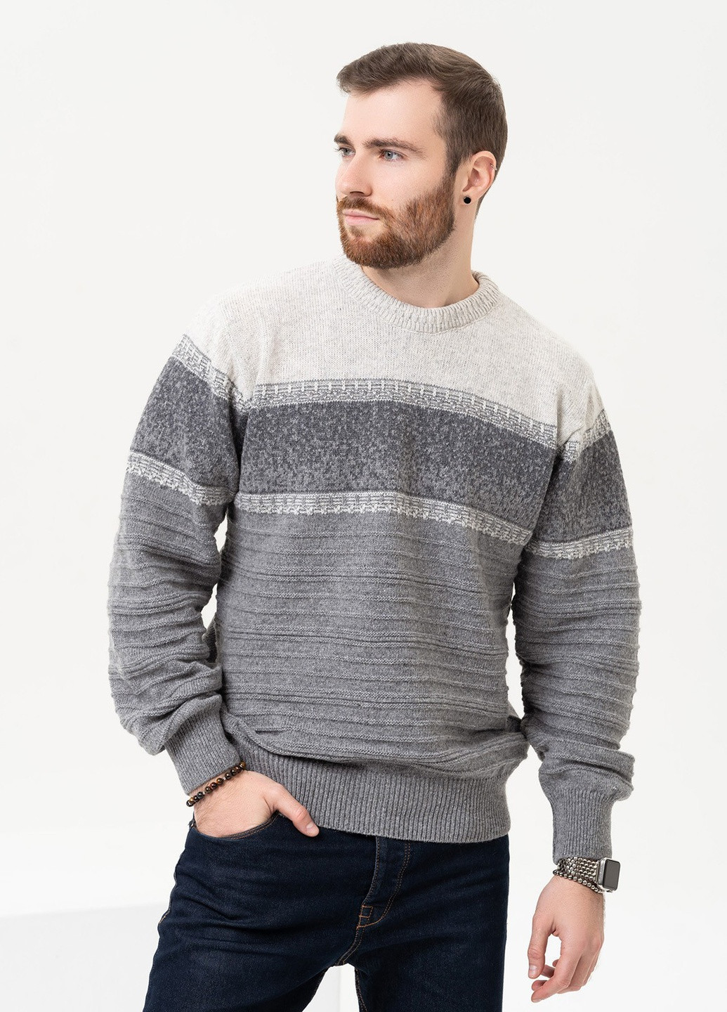 Сірий зимовий светр чоловічий джемпер ISSA PLUS GN4-93