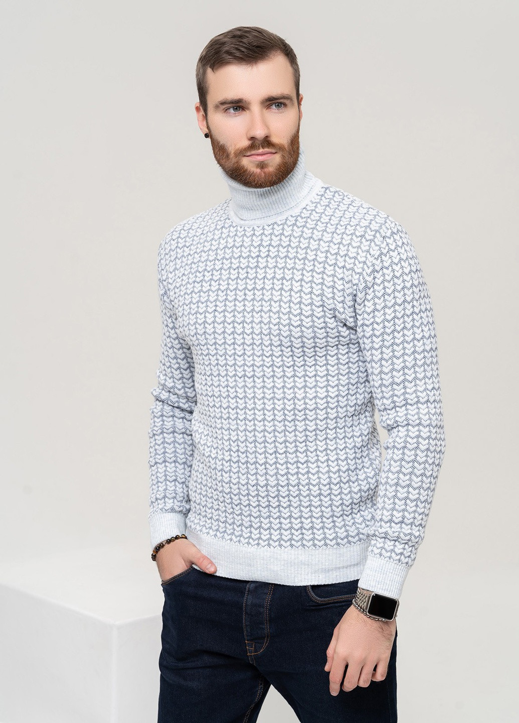 Голубой зимний свитер мужской джемпер ISSA PLUS GN4-90