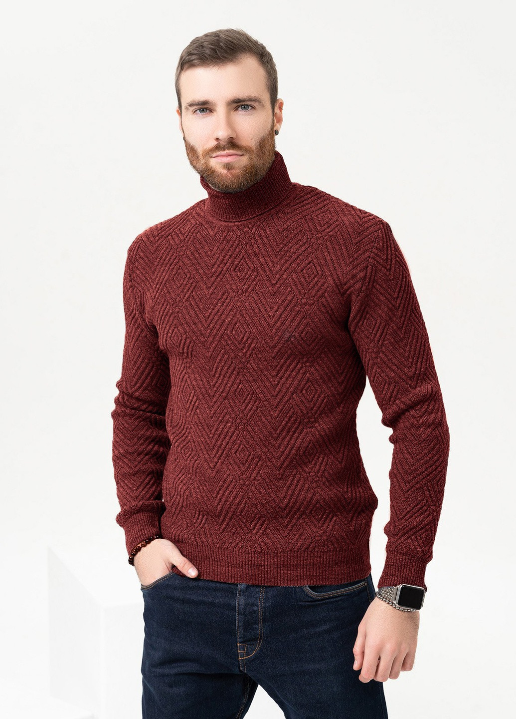 Бордовый зимний свитер мужской джемпер ISSA PLUS GN4-87
