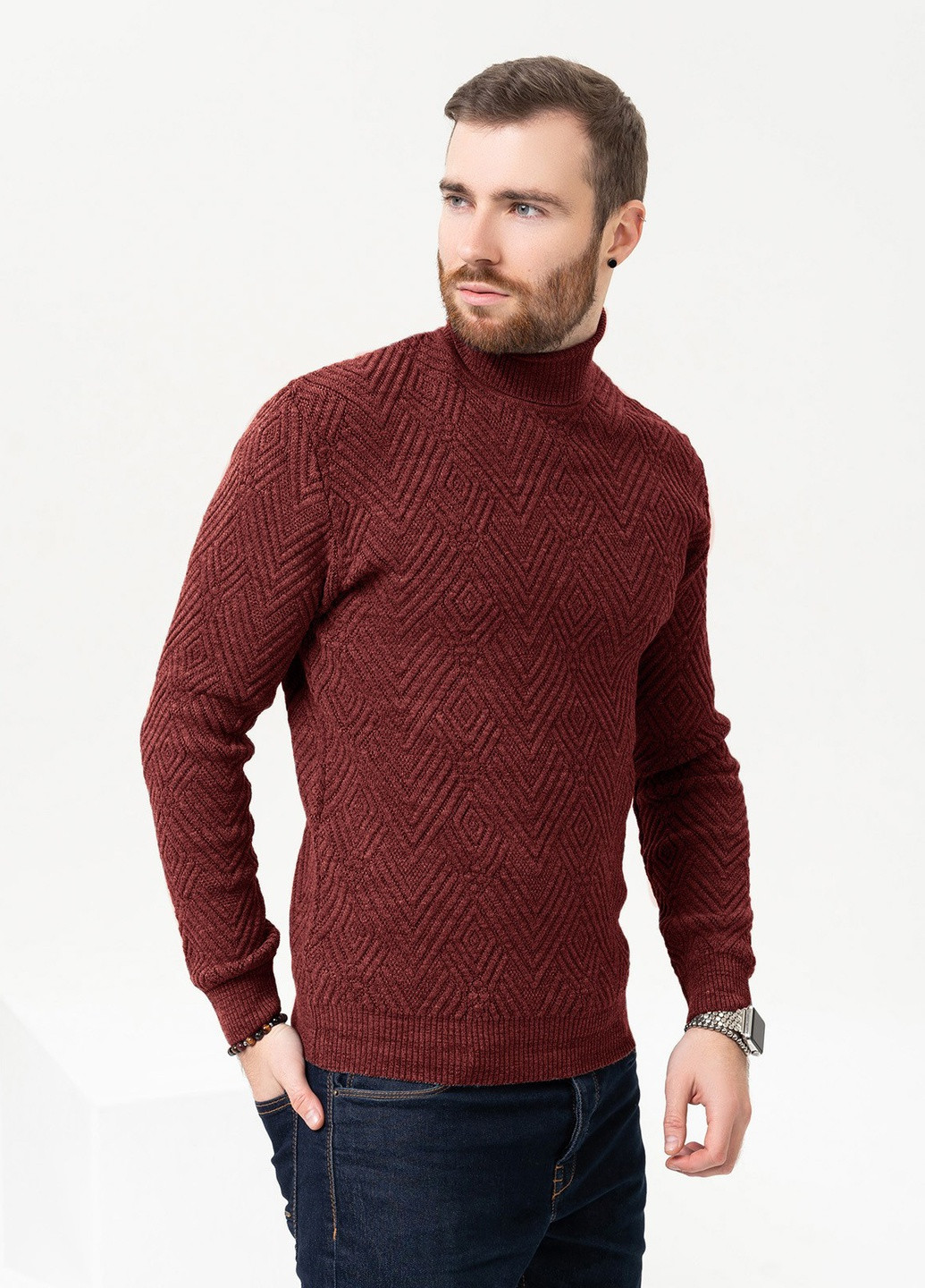 Бордовый зимний свитер мужской джемпер ISSA PLUS GN4-87
