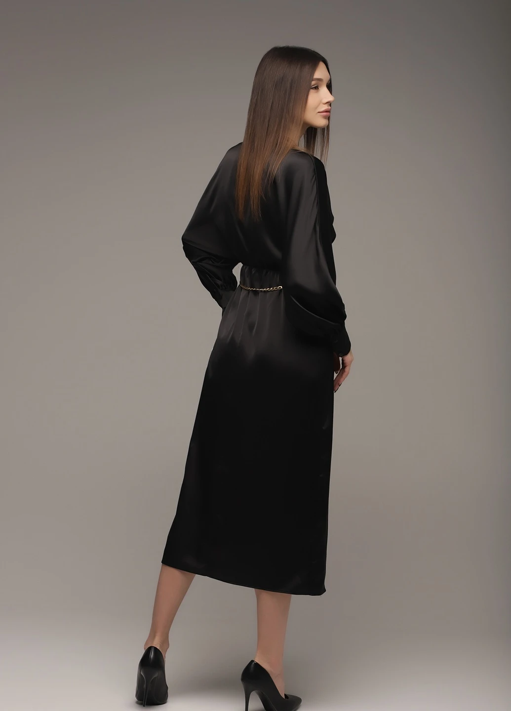 Черное повседневный платье Sateen