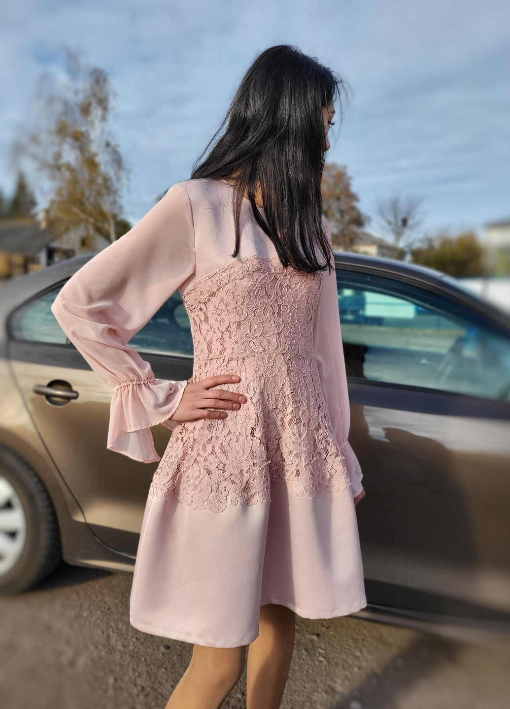 Рожева коктельна сукня рожева з мереживом No Brand