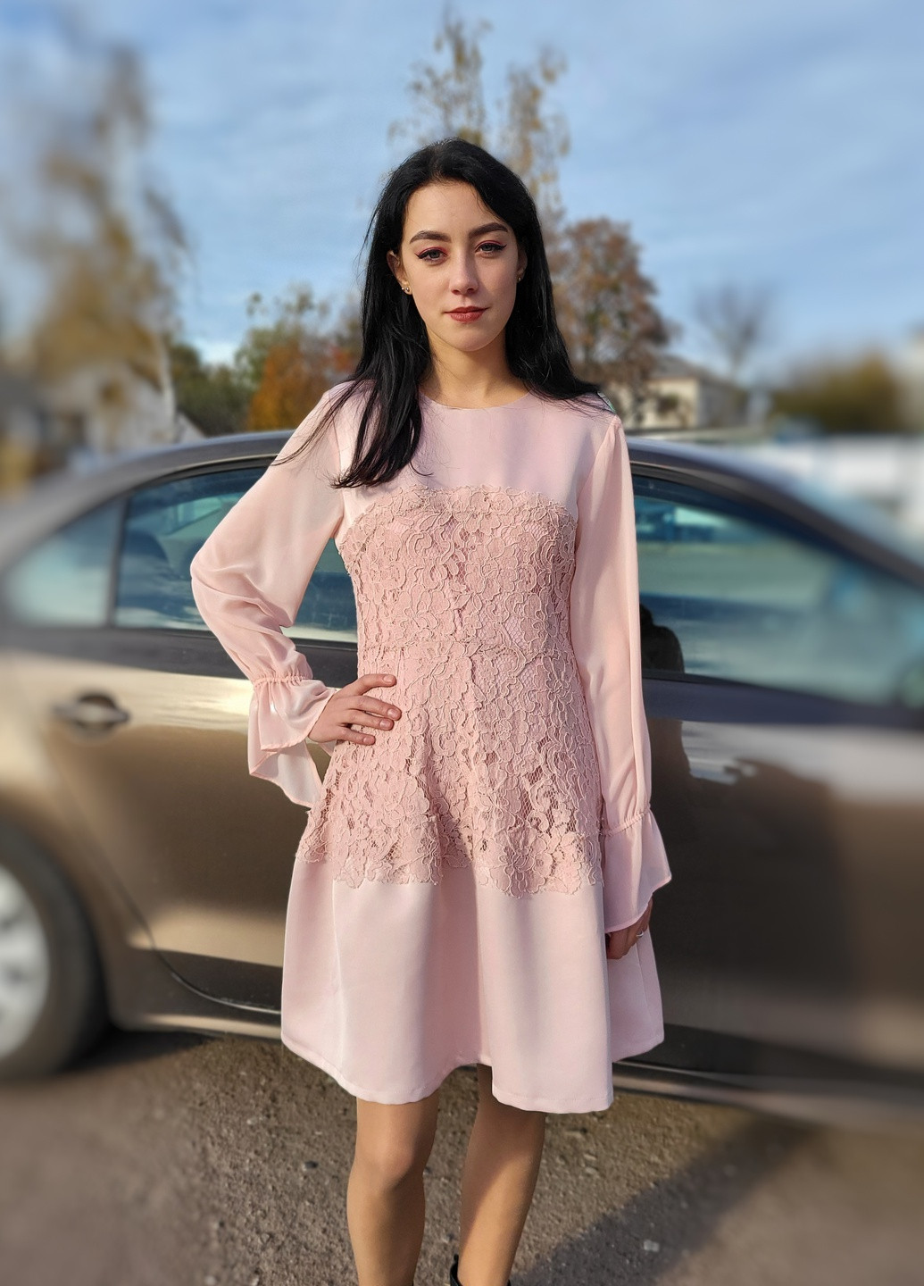 Рожева коктельна сукня рожева з мереживом No Brand