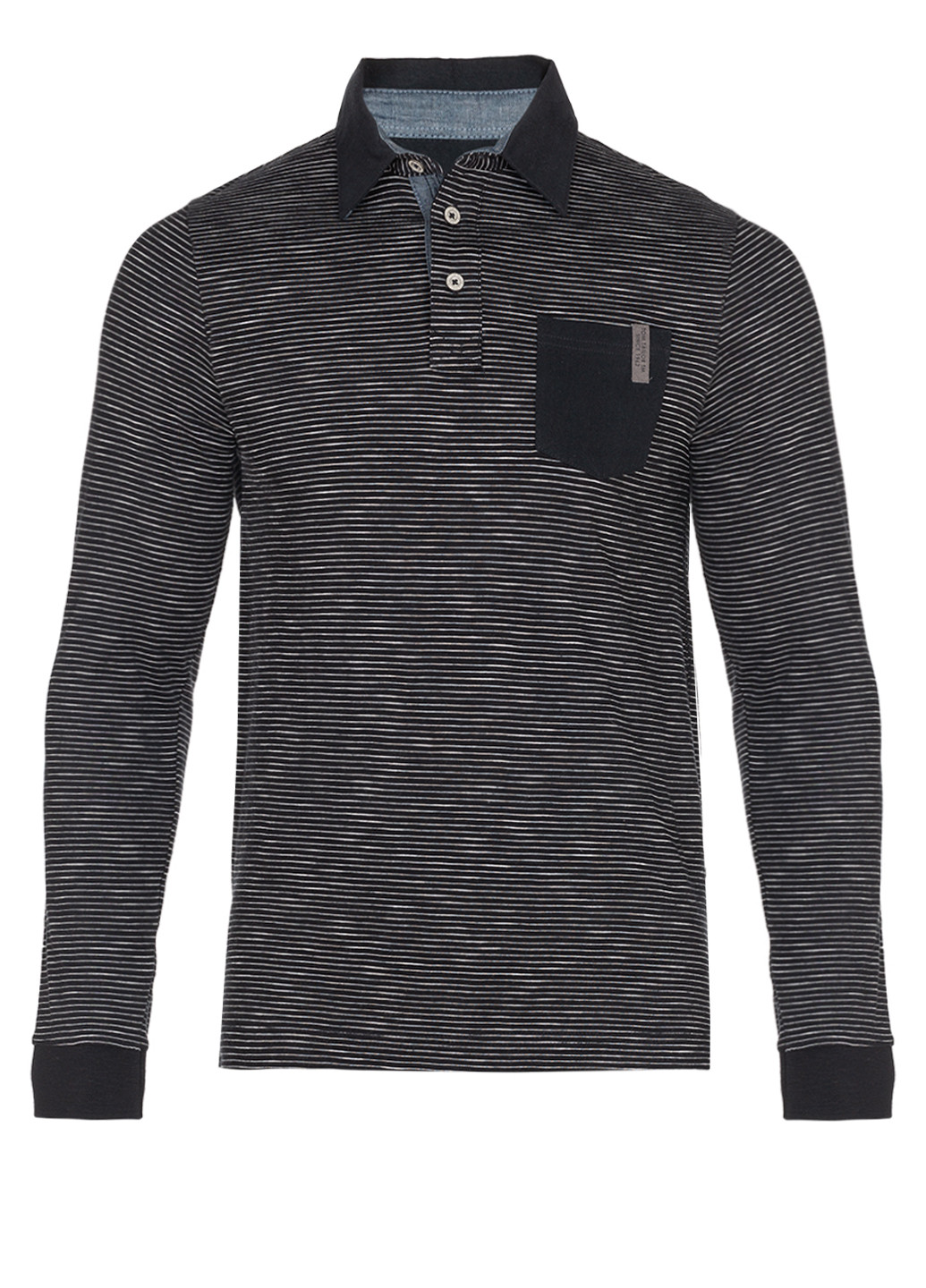 Черная футболка-мужское поло длинный рукав для мужчин Tom Tailor в полоску
