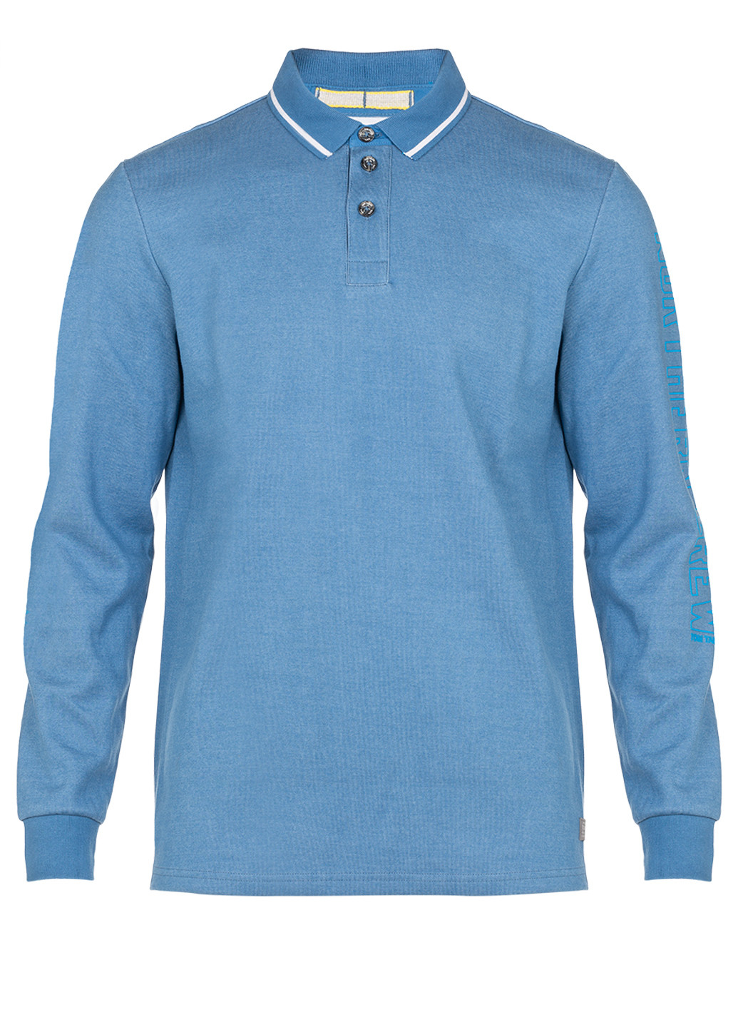 Голубой футболка-мужское поло длинный рукав для мужчин Tom Tailor однотонная