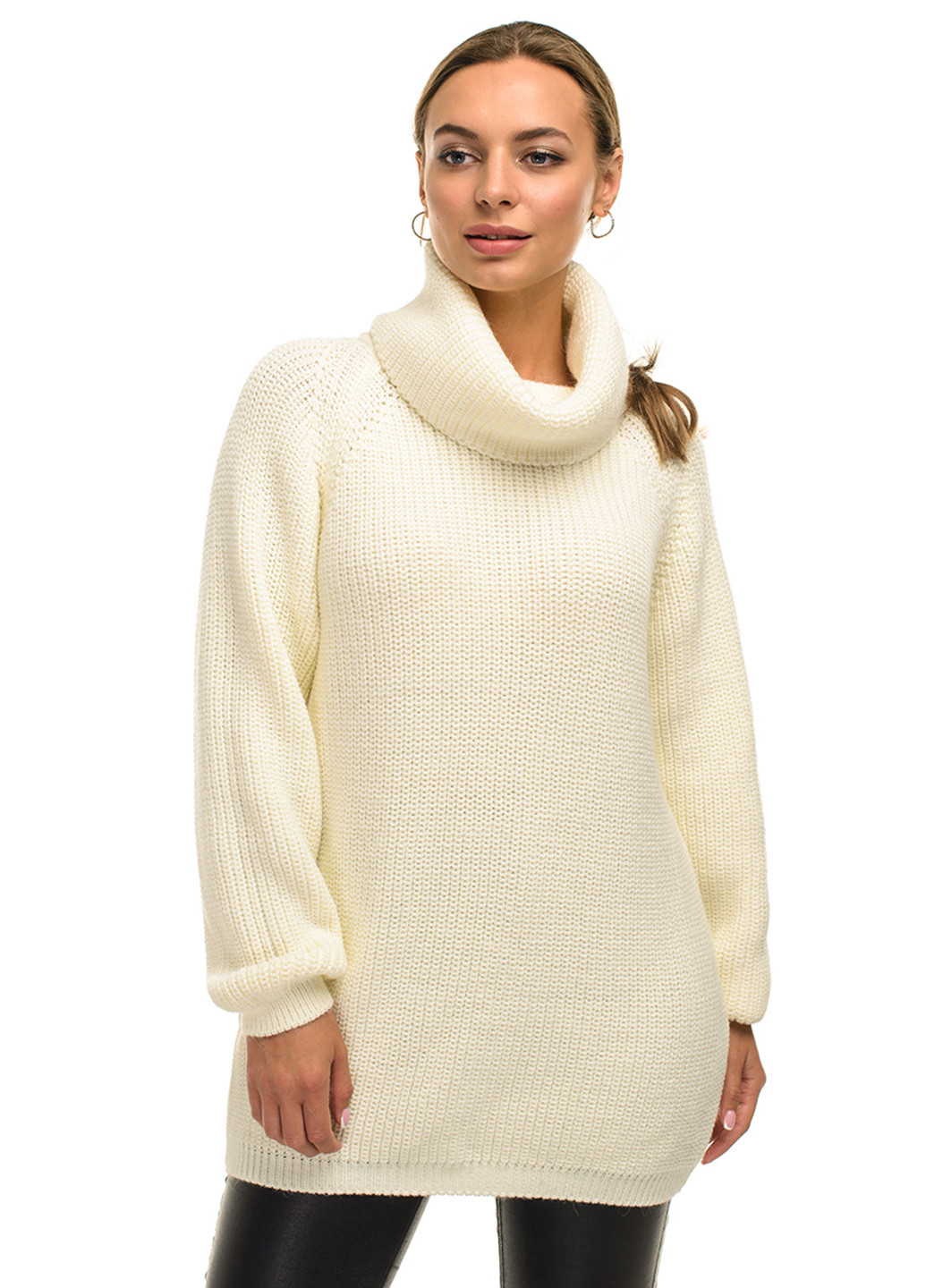 Молочный теплый свитер крупной вязки светлая пудра SVTR