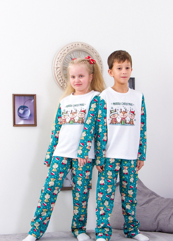 Зеленая всесезон пижама для мальчика “family look” р. 110см оленята носи своє (-1-v3) Носи своє 6076