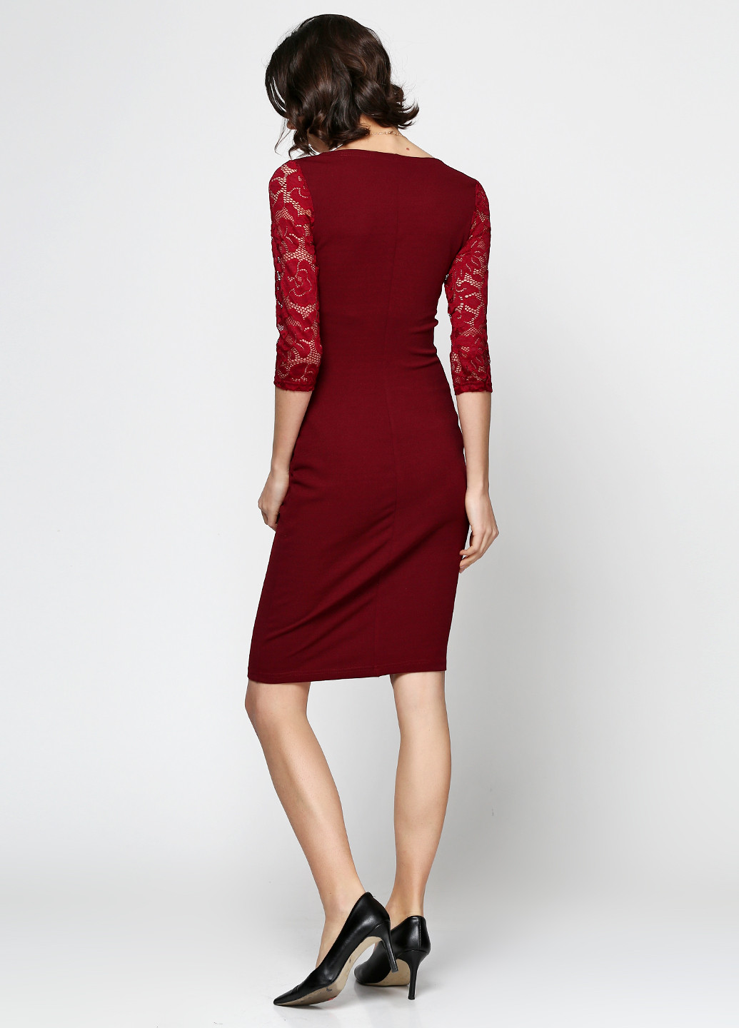 Бордова бордова сукня з гіпюровим рукавом No Brand