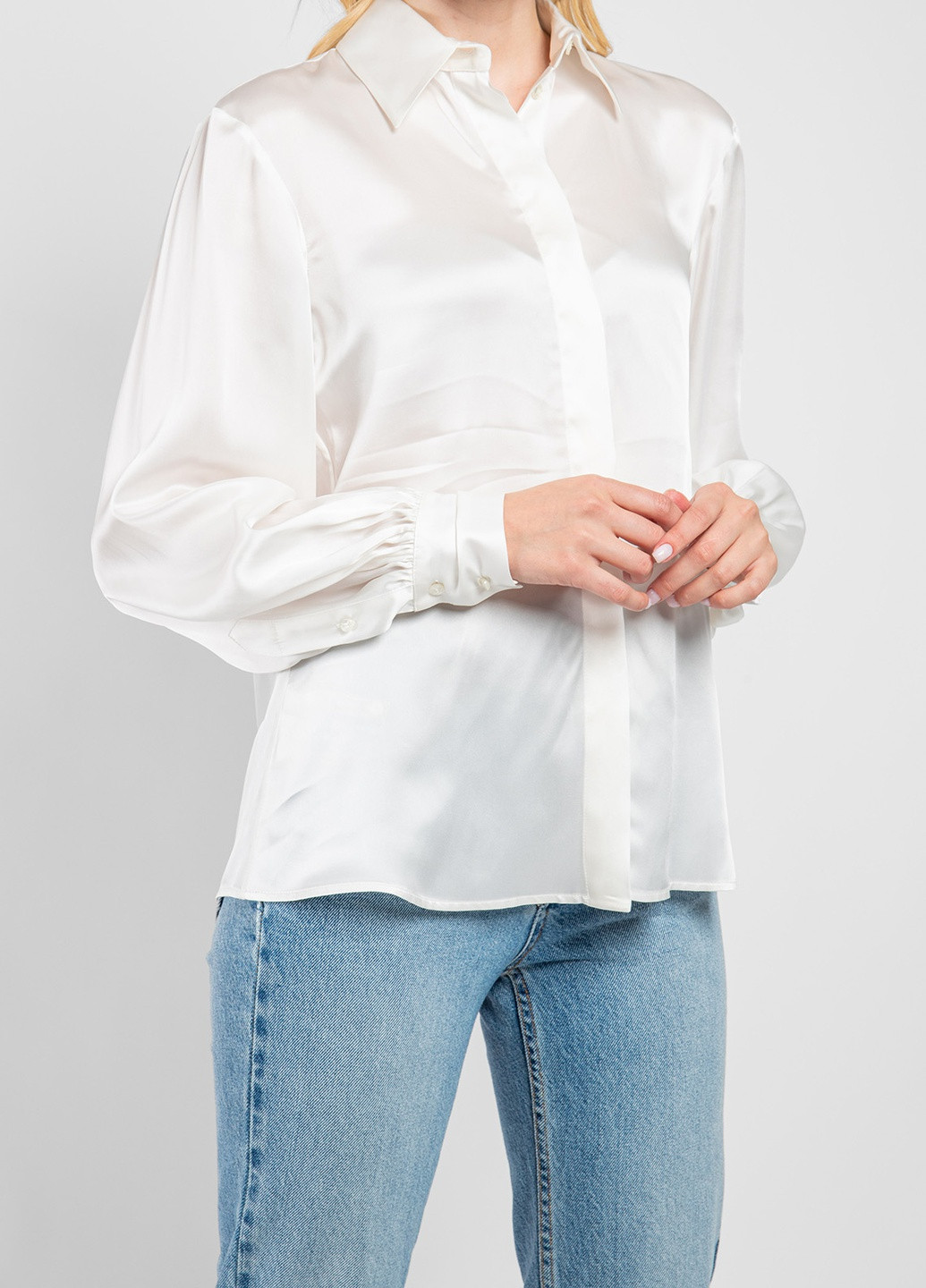 Бежевая летняя блуза молочного оттенка с длинным рукавом MSGM