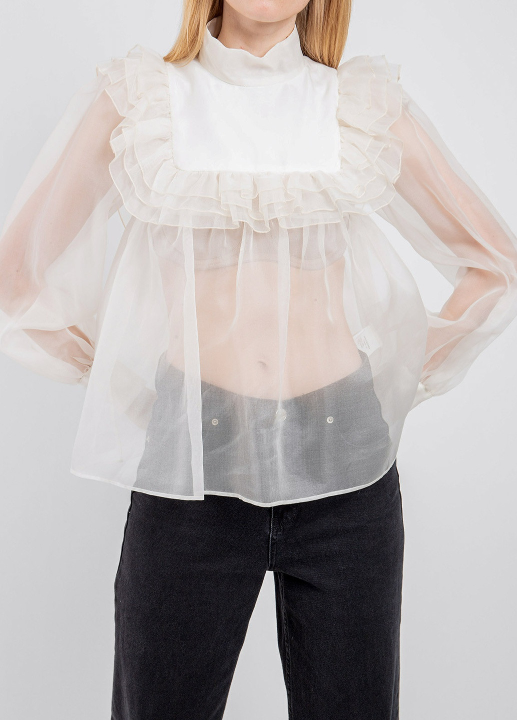 Белая летняя белая полупрозрачная блуза из шелка MSGM