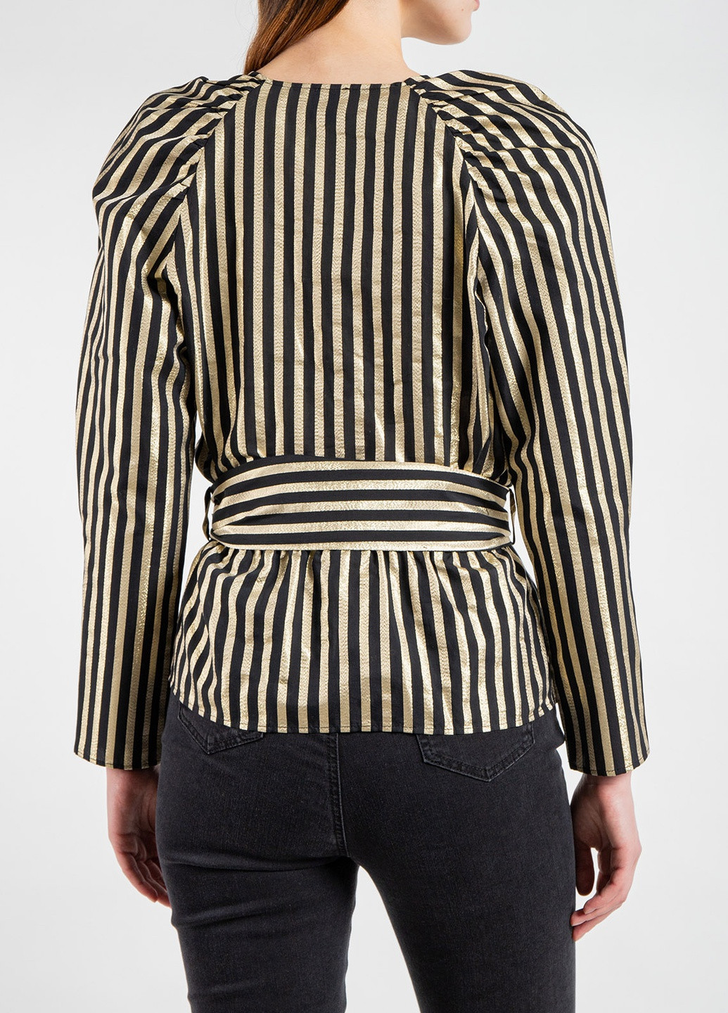 Черная летняя черно-золотистая блуза в полоску Pinko