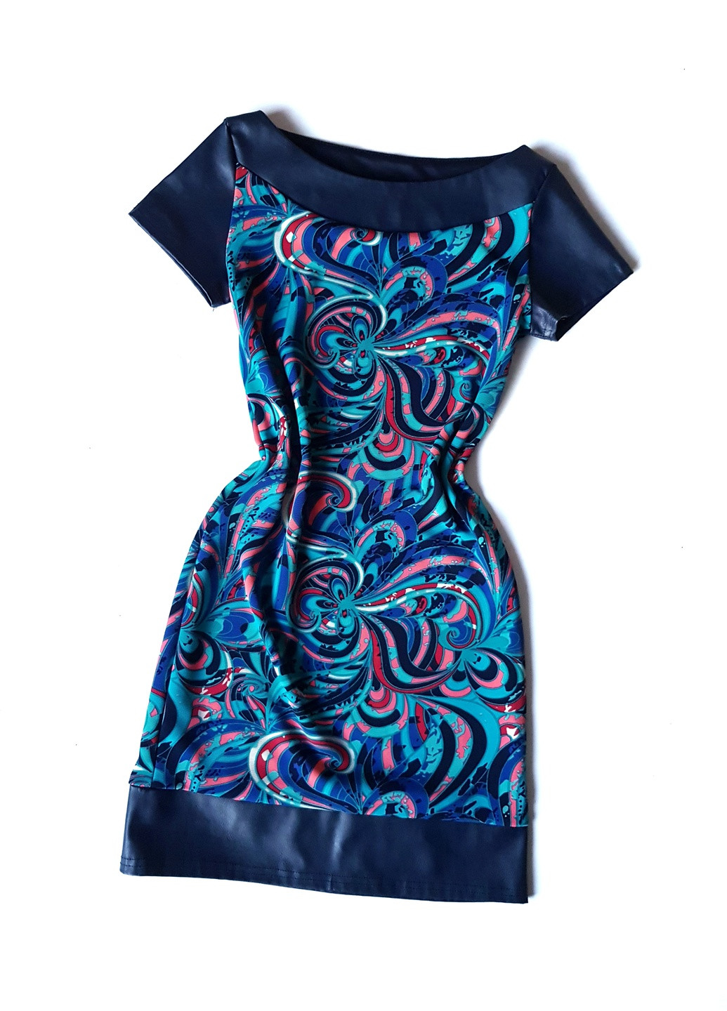 Темно-синя темно-синя сукня зі вставками еко-шкіри No Brand