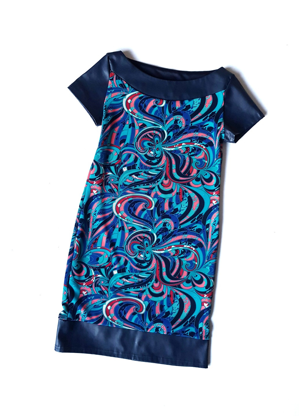 Темно-синя темно-синя сукня зі вставками еко-шкіри No Brand