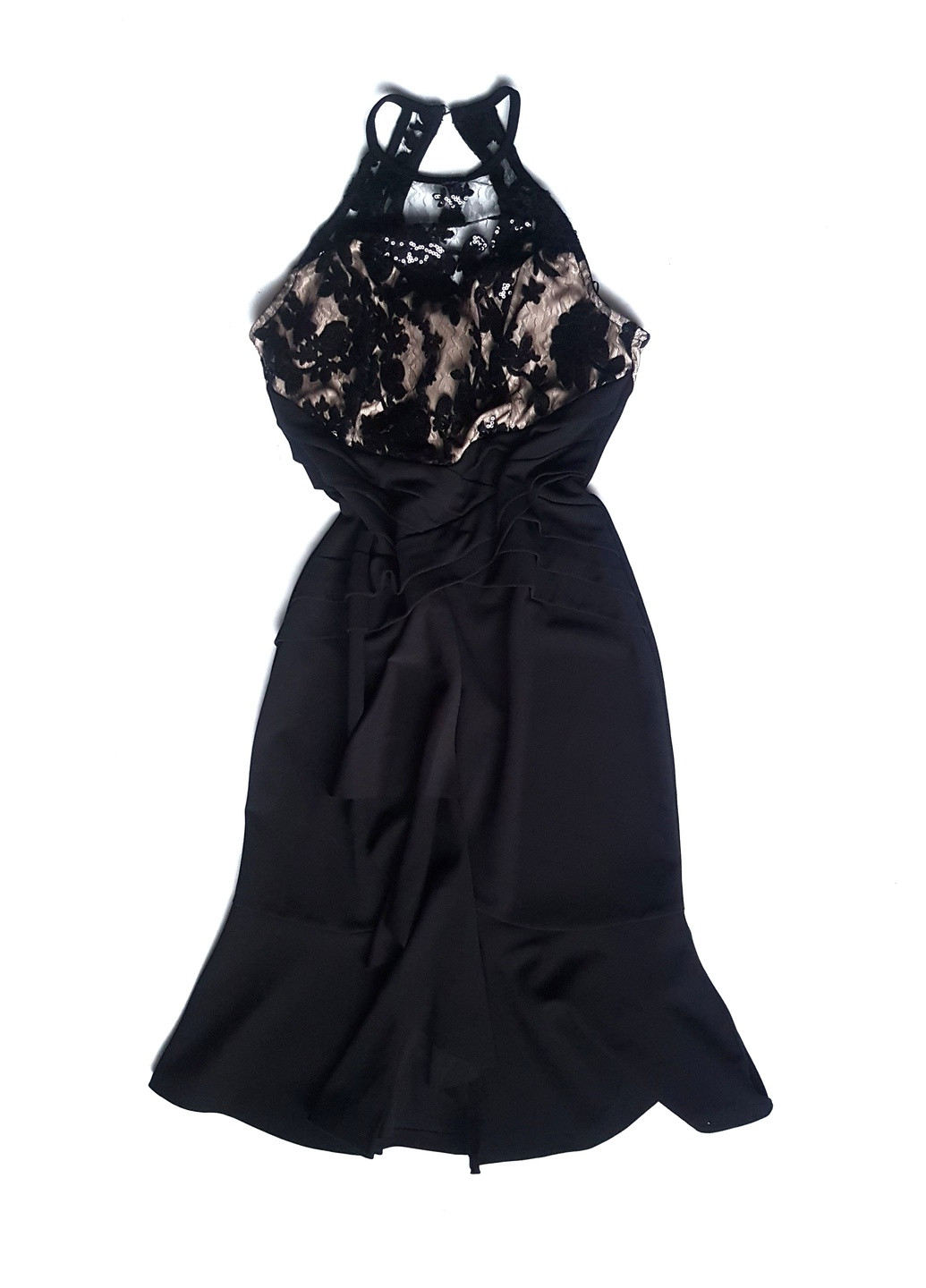 Чорна чорна вечірня сукня міді з паєтками Lipsy
