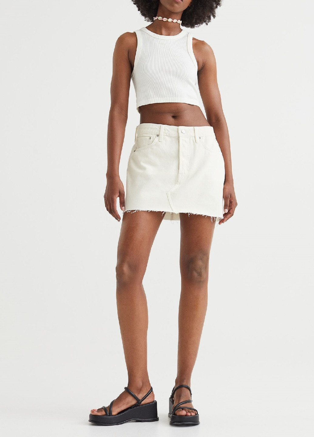 Белая джинсовая однотонная юбка H&M