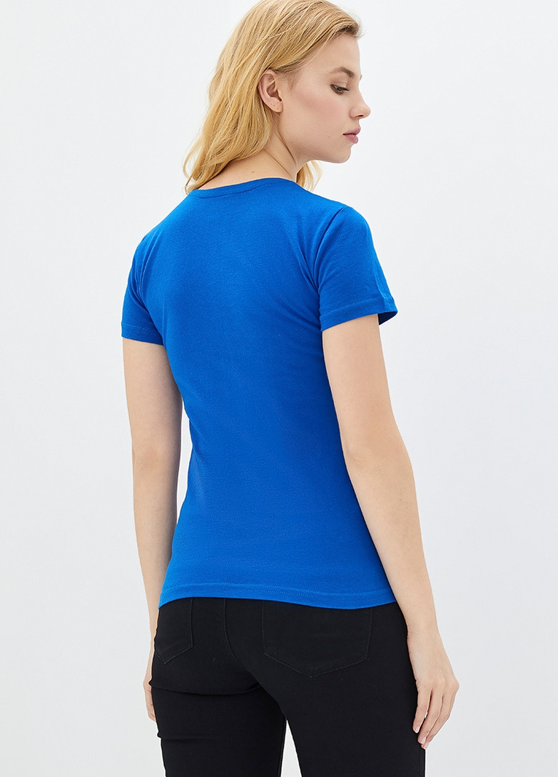 Синя всесезон футболка жіноча однотонна приталена з коротким рукавом Роза