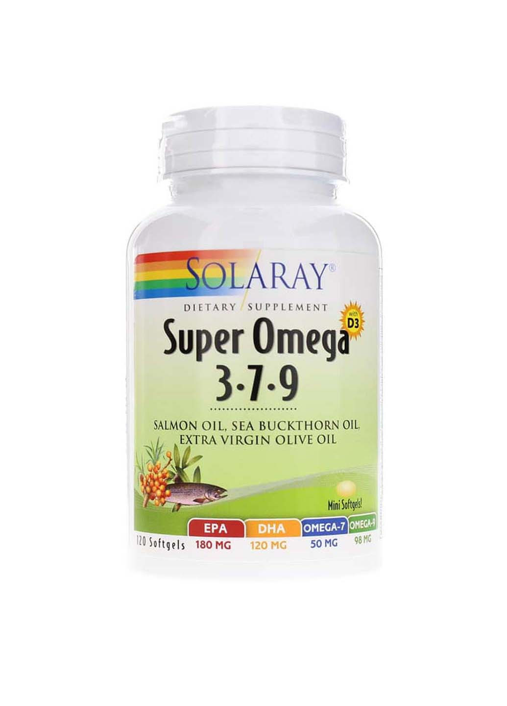 Омега 3-7-9 з вітаміном D-3 Super Omega 3-7-9 120 гелевих капсул Solaray (256931882)