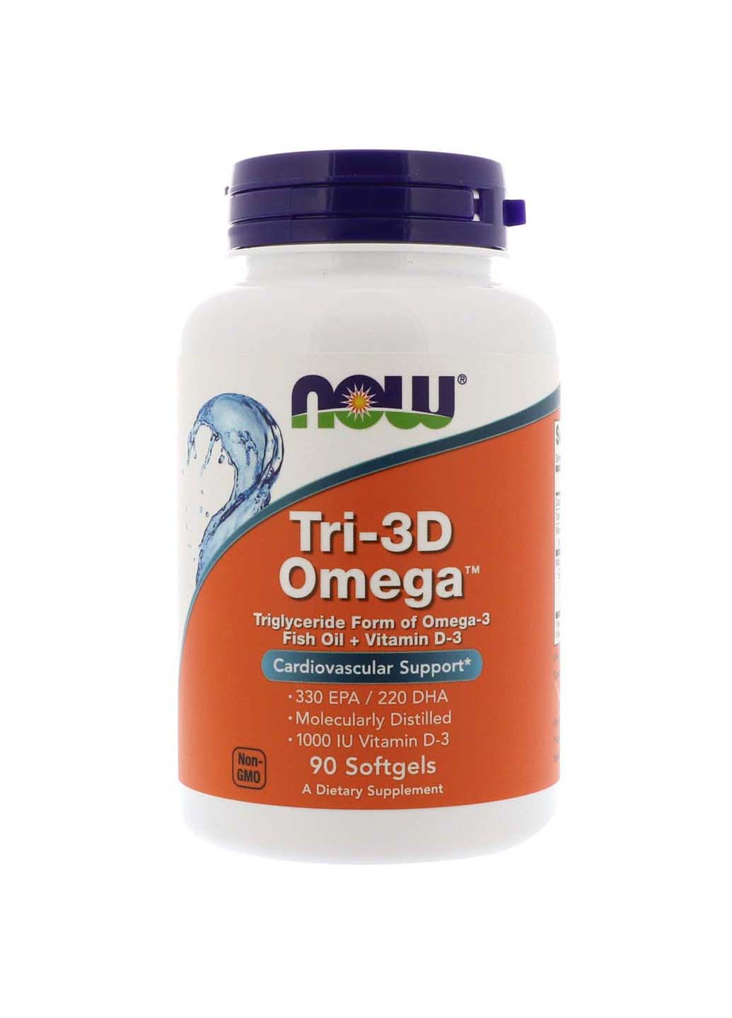 Риб'ячий жир у капсулах + Д3 Tri-3D Omega 330 EPA/220 DHA 90 гелевих капсул Now Foods (256931345)