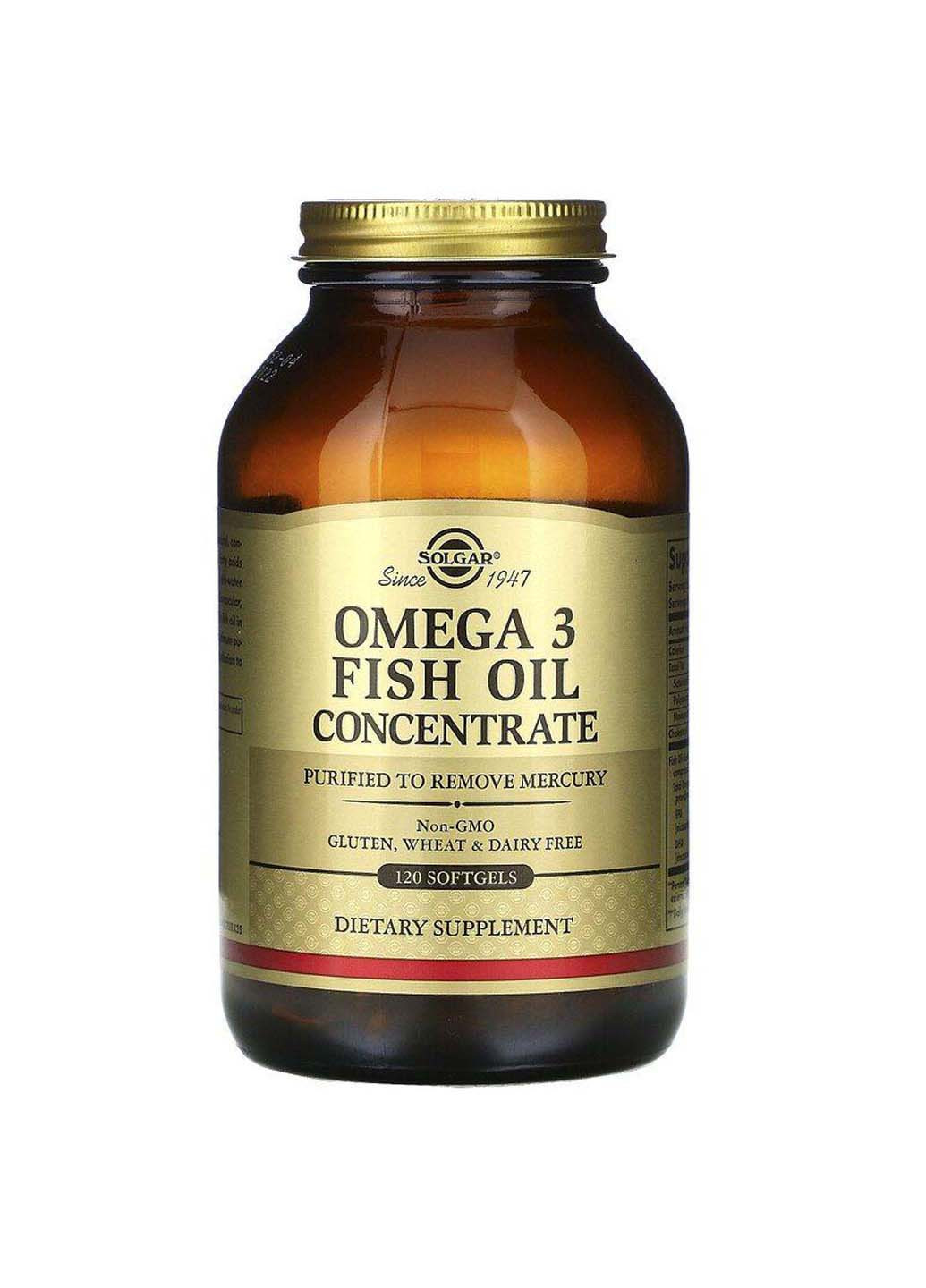 Omega-3 Fish Oil концентрат рыбьего жира 120 гелевых капсул Solgar (256932407)