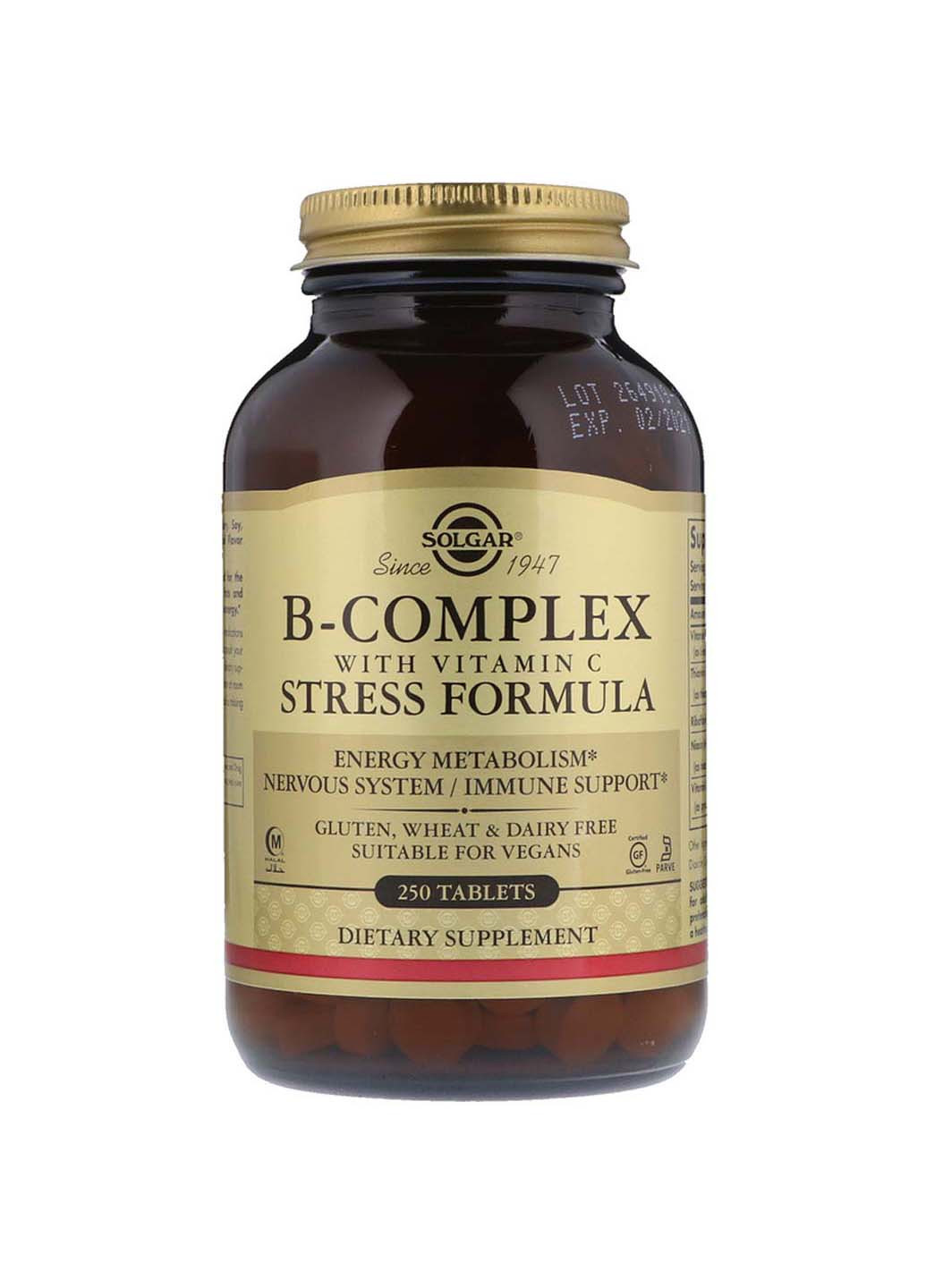 Комплекс витаминов В + С B-Complex with Vitamin C стресс формула 250 таблеток Solgar (256931240)