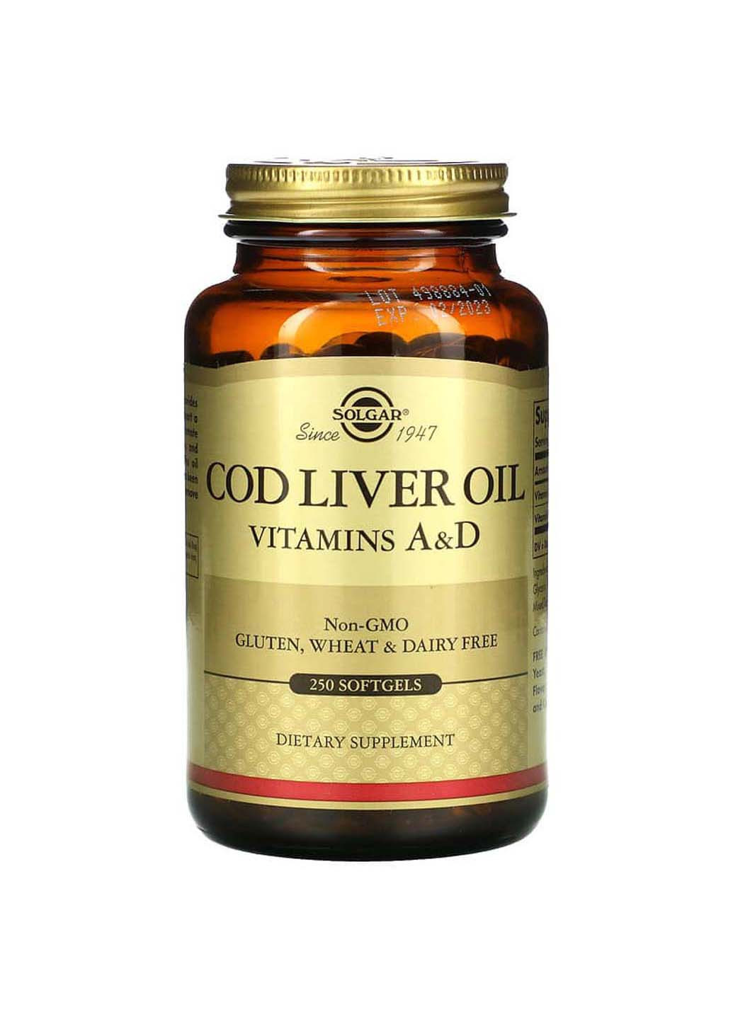 Витамин А и Д из масла печени трески Cod Liver Oil Vitamins A & D 250 гелеввых капсул Solgar (256931085)