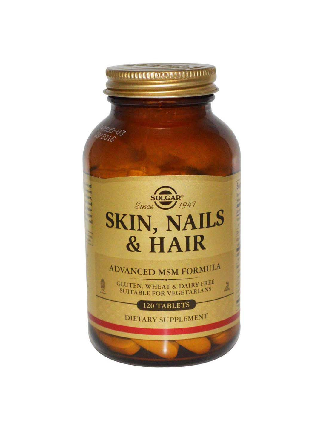 Витамины для волос кожи и ногтей Skin Nails Hair улучшенная формула МСМ 120 таблеток Solgar (256931566)