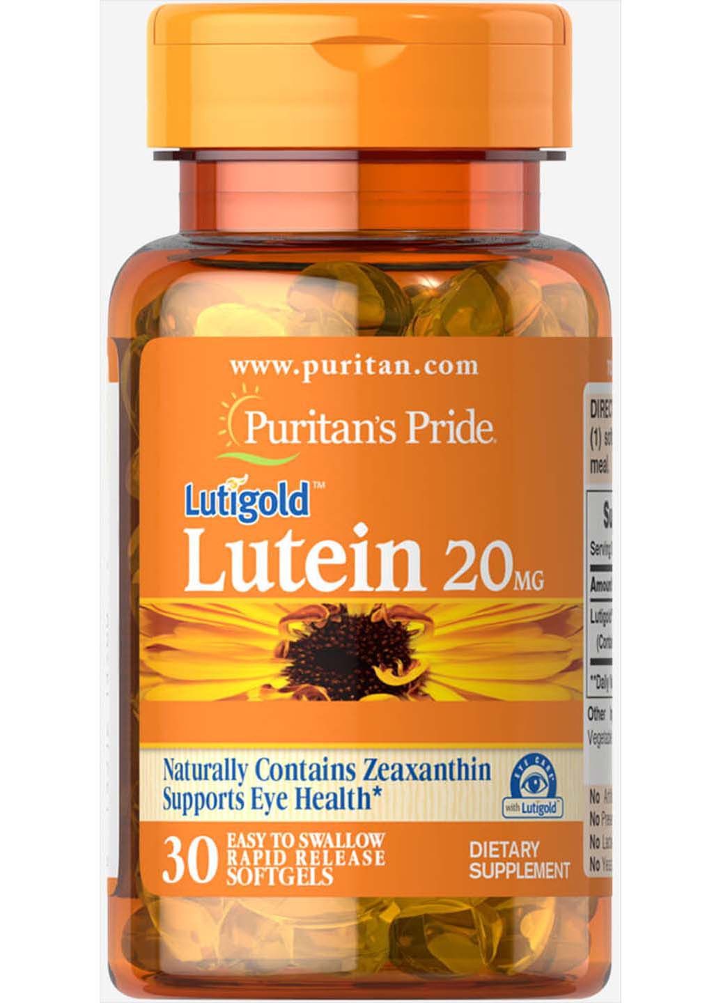 Лютеин для зрения с зеаксантином Lutein with Zeaxanthin 20 мг 30 капсул Puritans Pride (256931027)