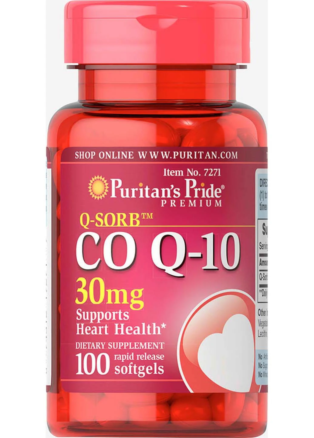 Коензим Q-10 Q-SORB Co Q-10 30 мг 100 капсул Puritans Pride (256931974)