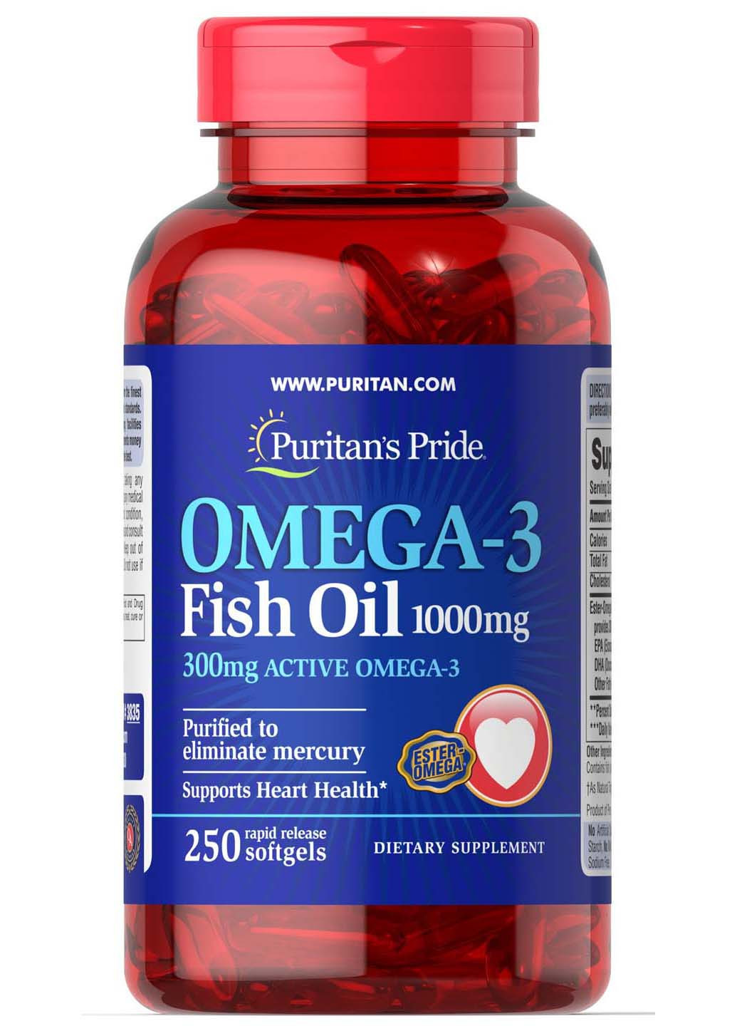 Рыбий жир Омега-3 1000 мг 300 мг 250 капсул Puritans Pride (256931943)