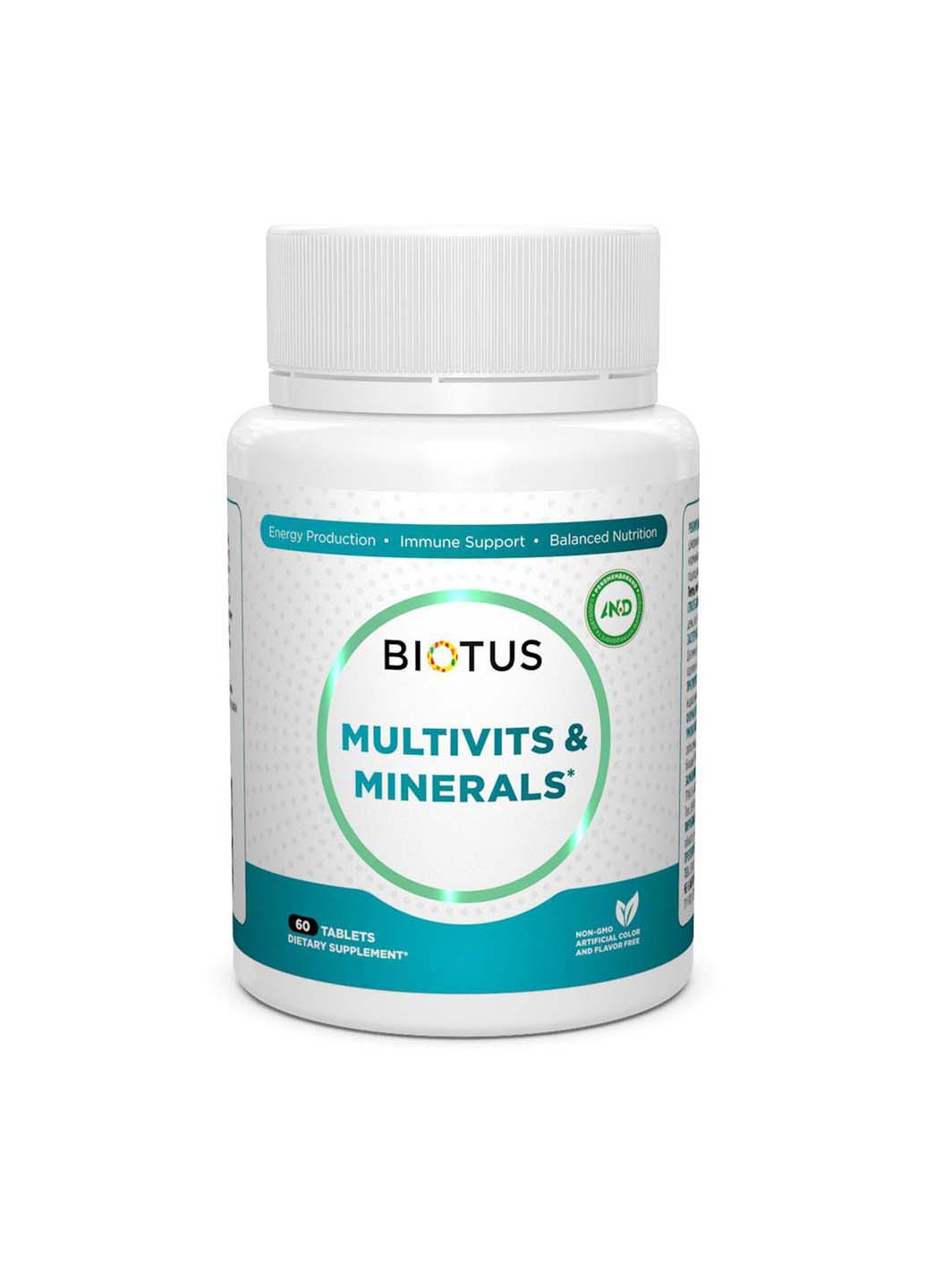 Мультивітаміни та мінерали Multivits & Minerals 60 таблеток Biotus (256931147)