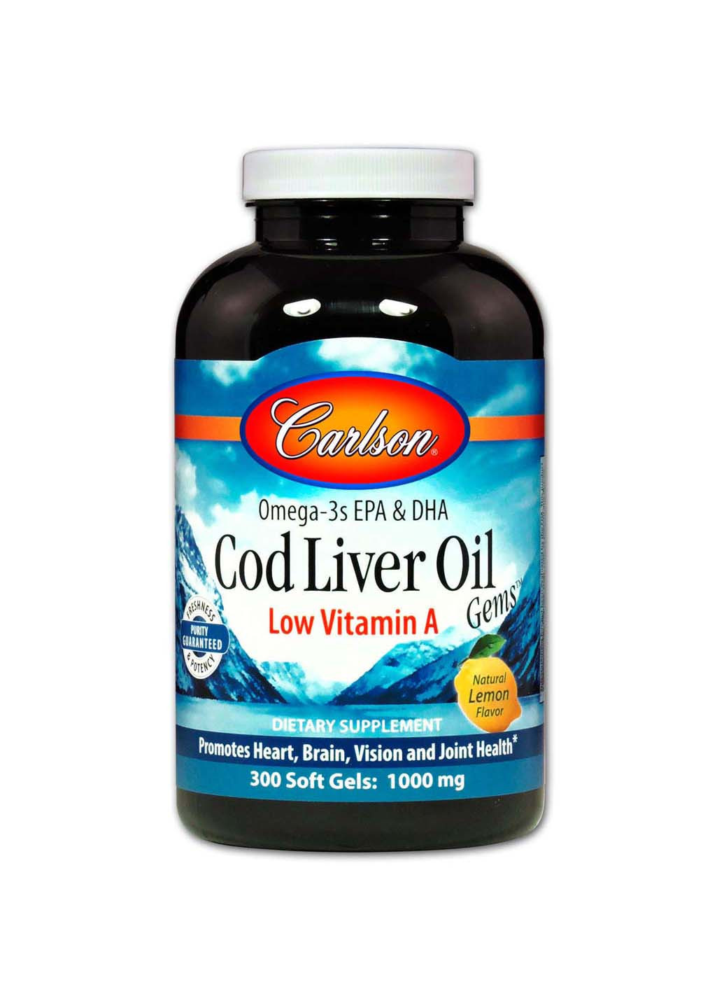 Рыбий жир из печени трески Cod Liver Oil Gems Лимон 1000 мг 300 капсул Carlson Labs (256931821)