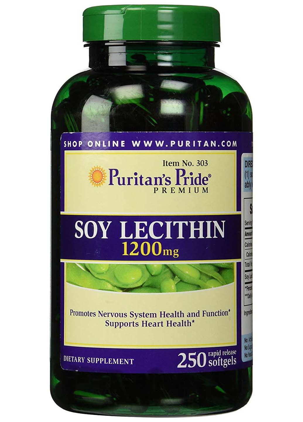 Лецитин із сої 1200 мг 250 гелевих капсул Puritans Pride (256931035)