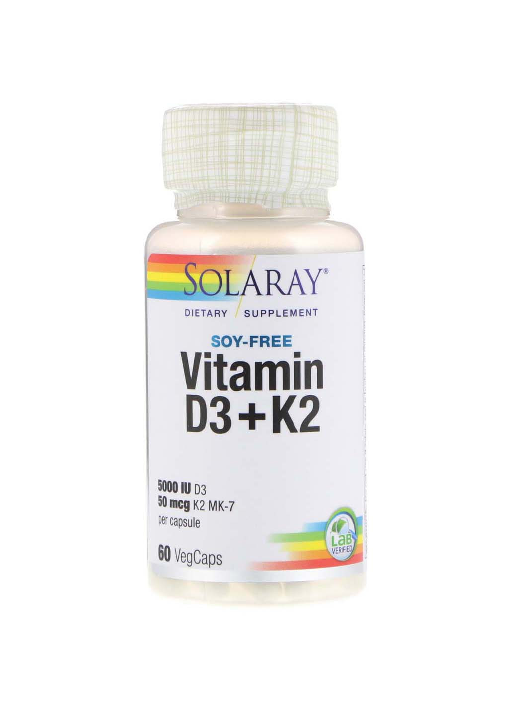 Витамин Д3 и К2 без сои 60 капсул Solaray (256931866)