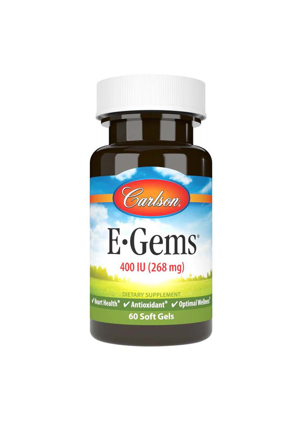 Вітамін Е E-Gems 400 МО 268 мг 60 гелевих капсул Carlson Labs (256931815)