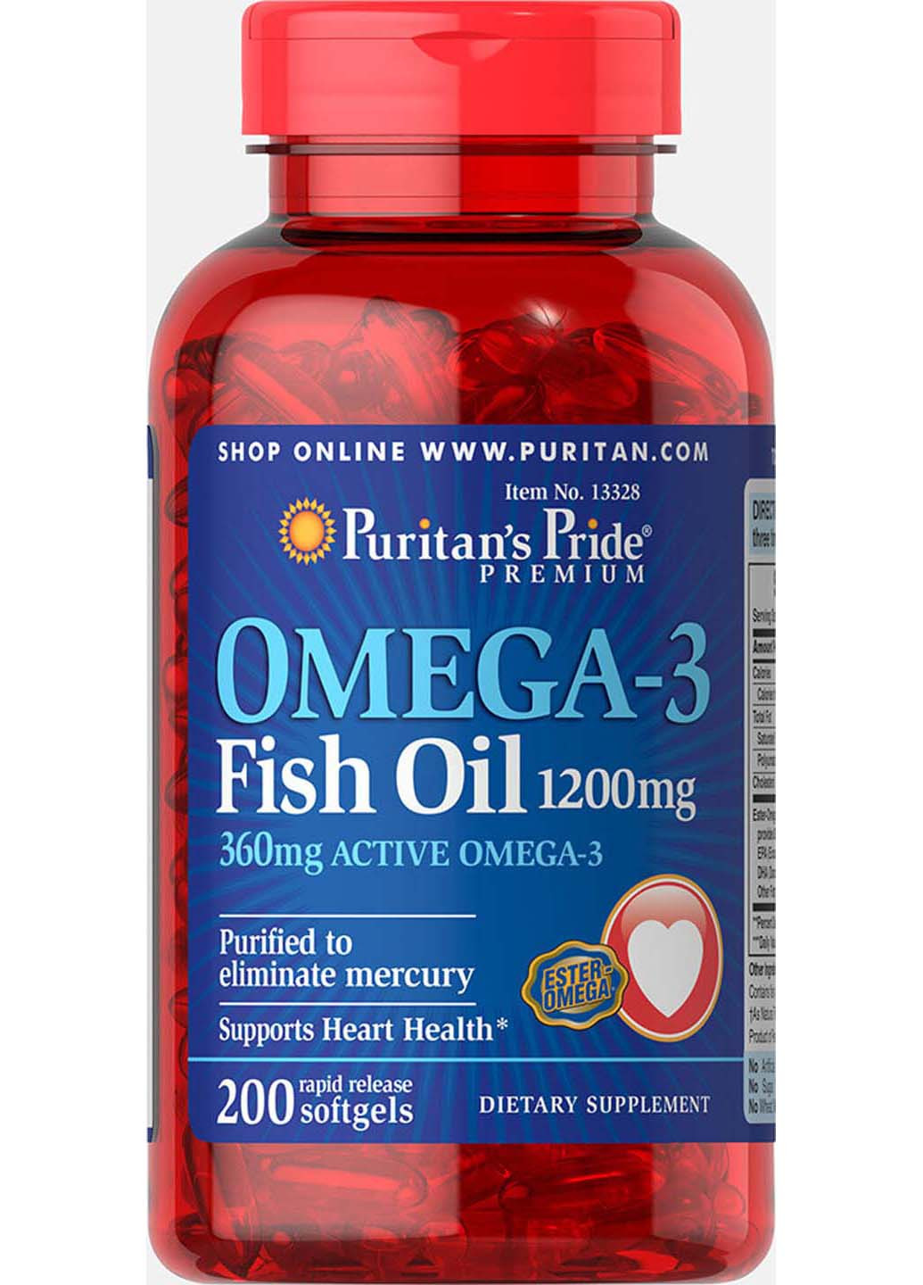 Рыбий жир Омега-3 1200 мг 360 мг 200 капсул Puritans Pride (256931963)