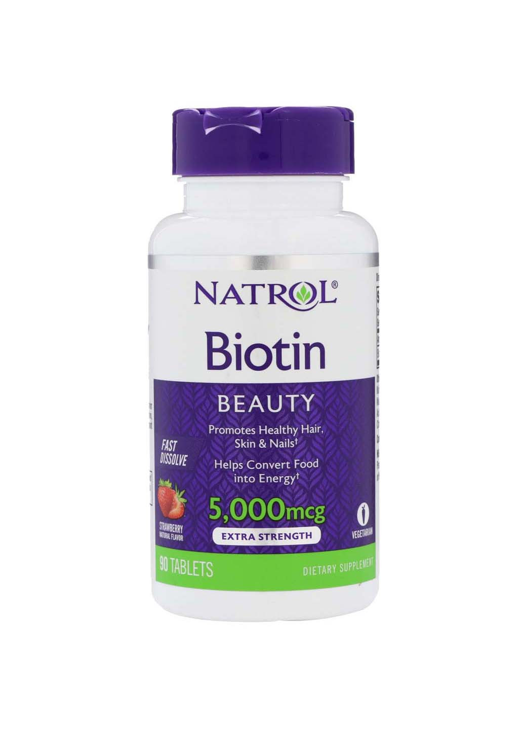 Биотин 5000 мкг 90 таблеток Клубника Natrol (256930884)