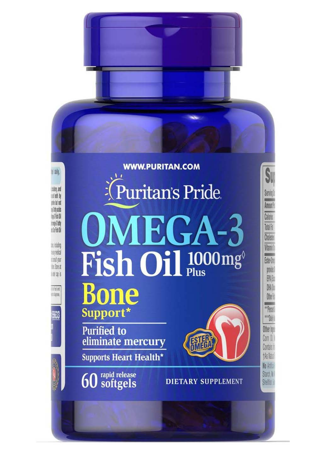 Рыбий жир Омега-3 1000 мг 60 капсул Puritans Pride (256931983)