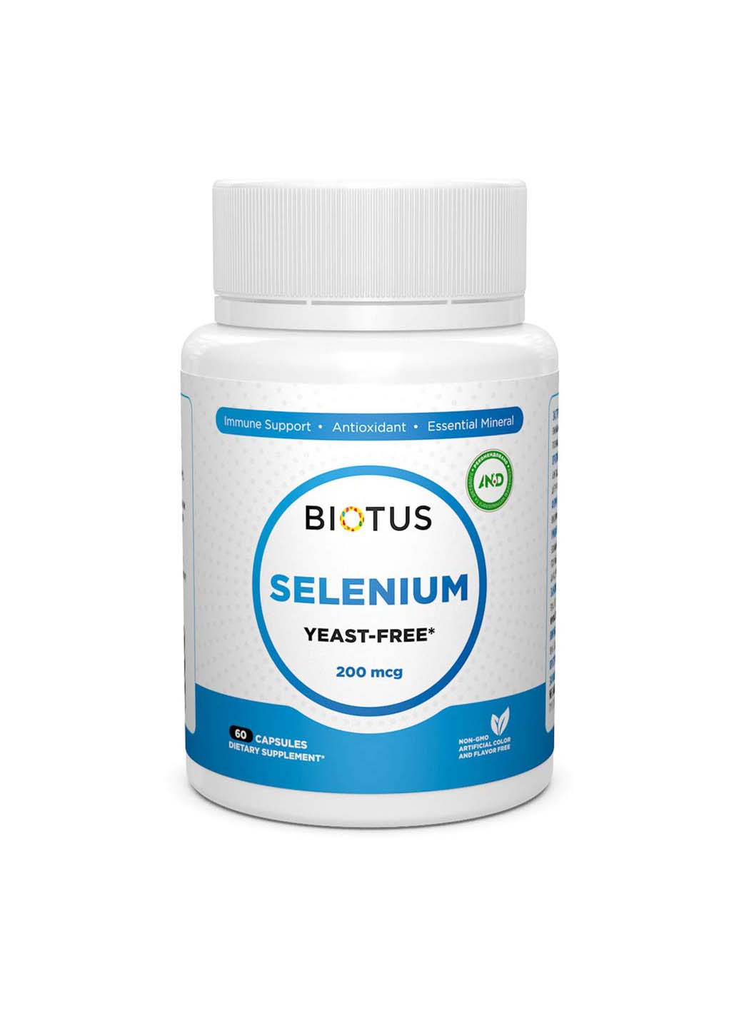Селен Selenium без дріжджів 200 мкг 60 капсул Biotus (256931172)
