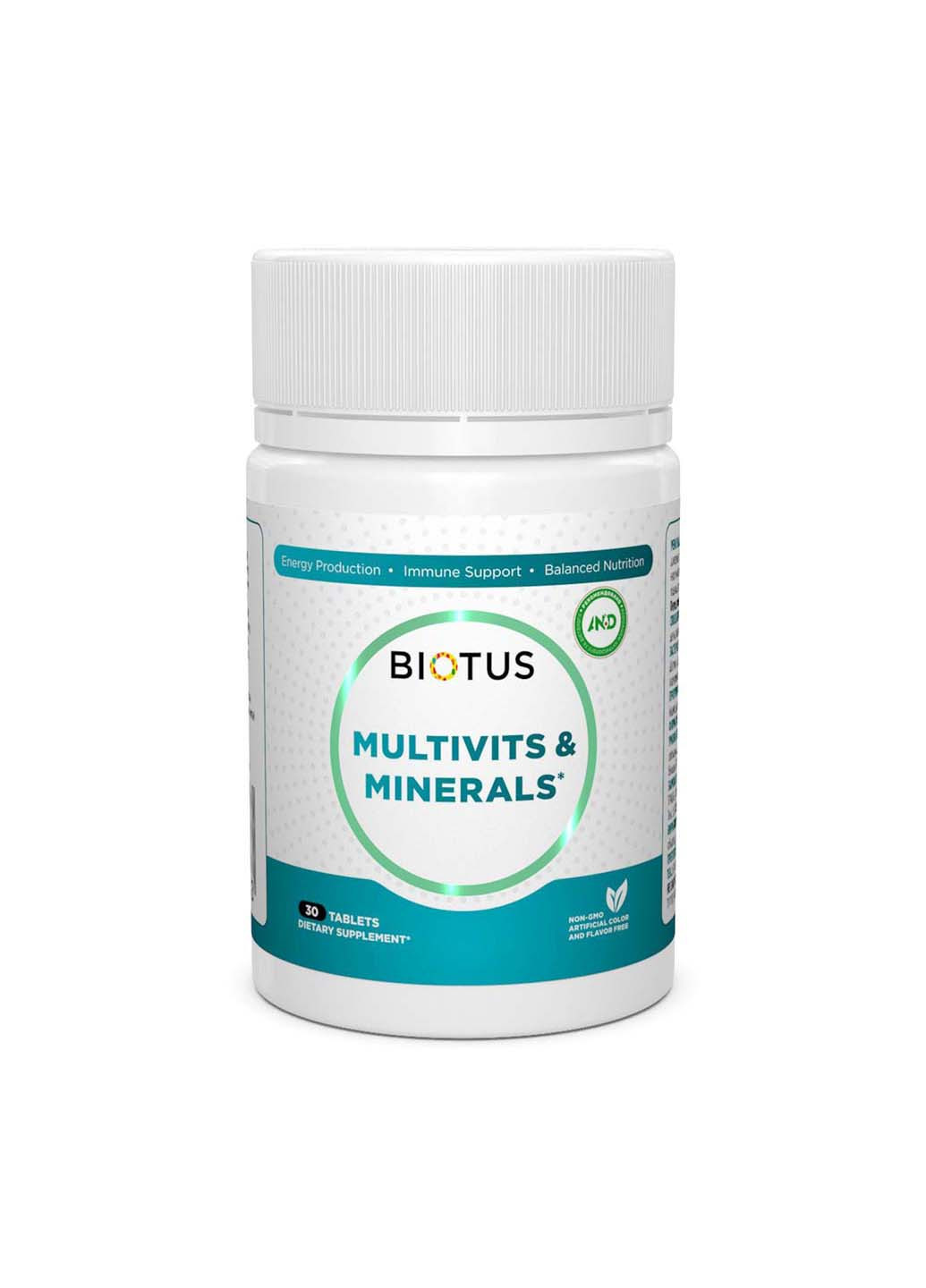 Мультивитамины и минералы Multivits & Minerals 30 таблеток Biotus (256931167)