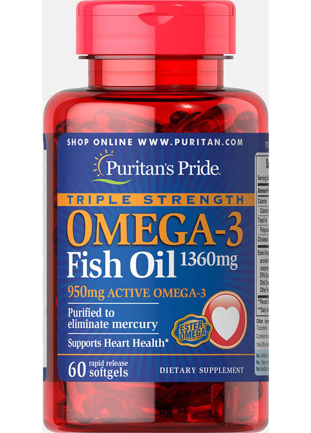 Риб'ячий жир Омега-3 1360 мг 950 мг 60 капсул Puritans Pride (256931947)