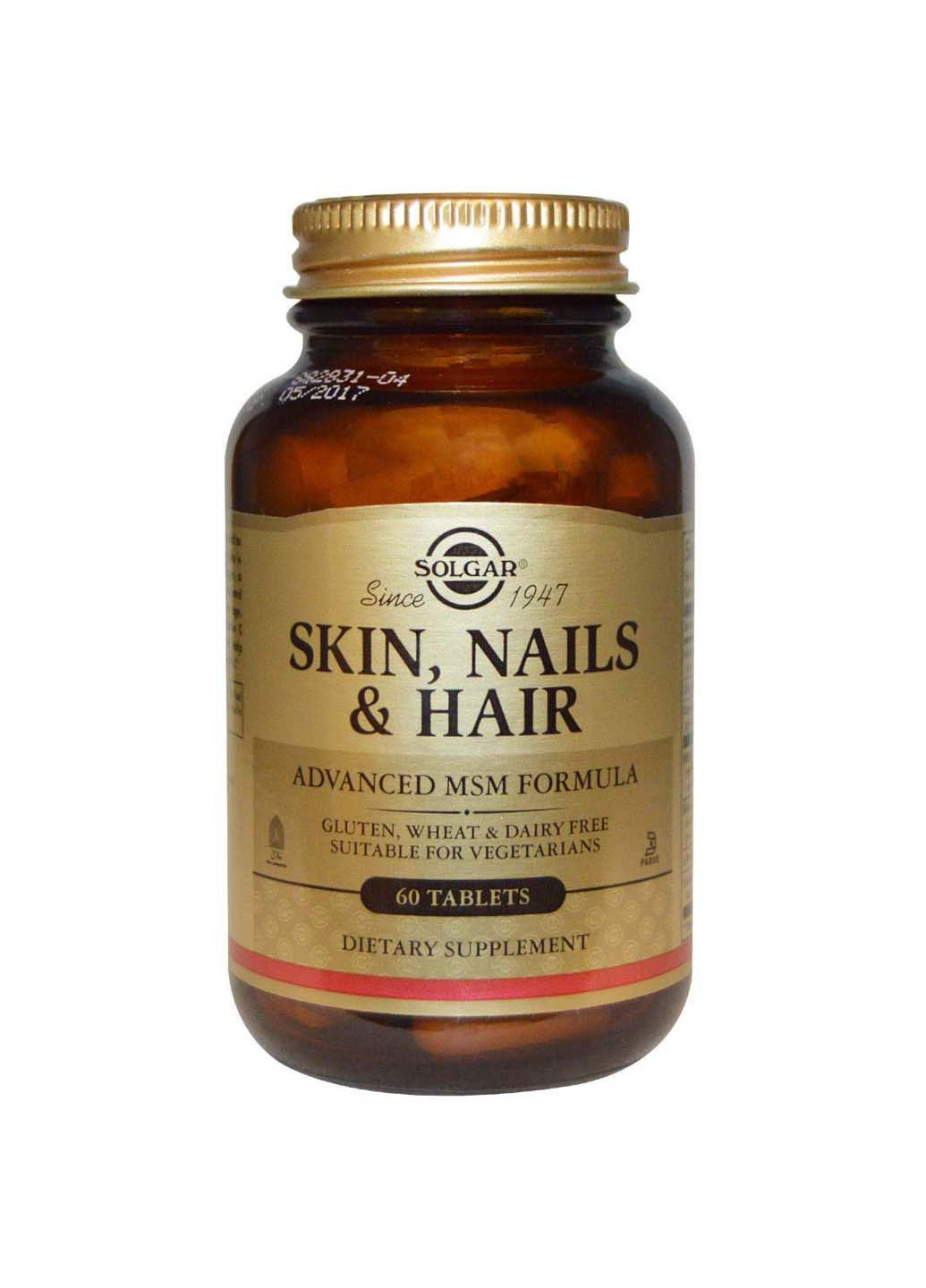 Витамины для волос кожи и ногтей Skin Nails & Hair улучшенная формула МСМ 60 таблеток Solgar (256931225)