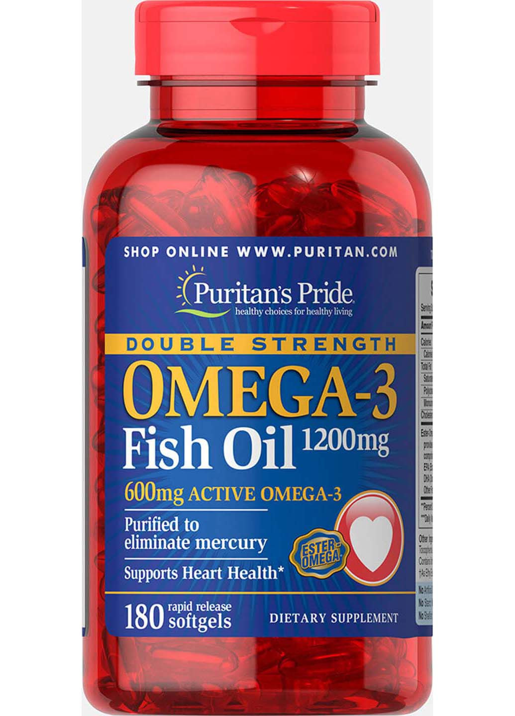 Рыбий жир Омега-3 1200 мг 180 капсул Puritans Pride (256931062)