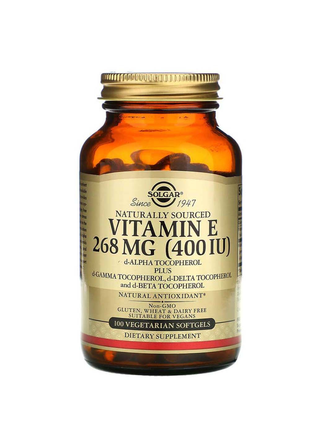 Витамин Е Vitamin E натуральный 268 мг Solgar (256932417)
