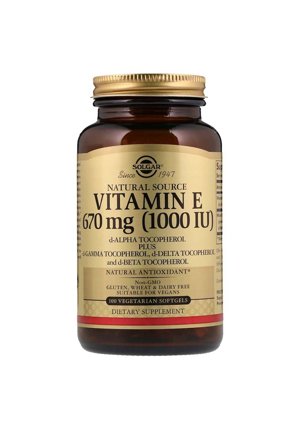 Вітамін Е Vitamin E натуральний 670 мг Solgar (256931199)
