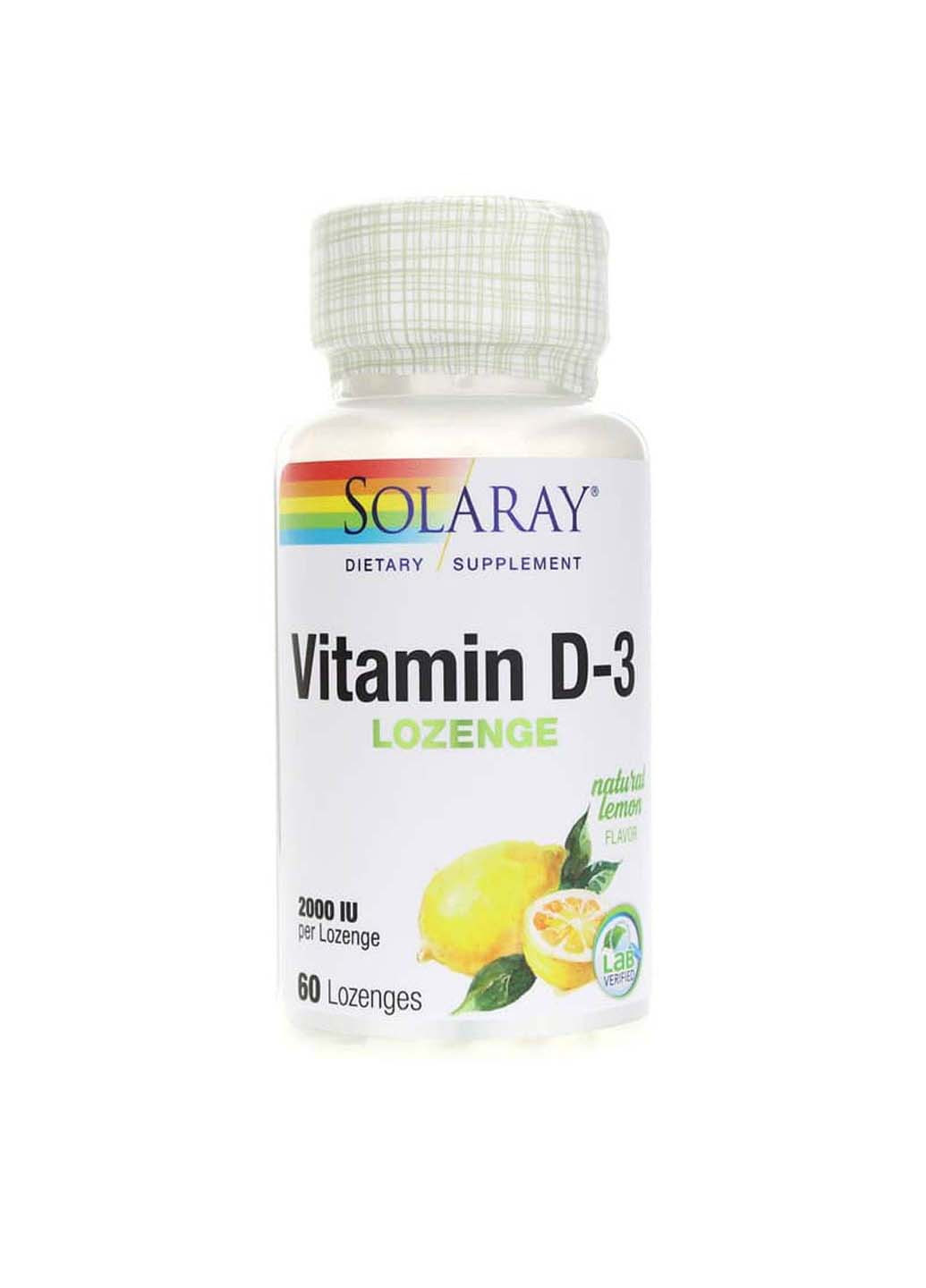 Витамин D-3 Vitamin D-3 2000 МЕ вкус лимона 60 леденцов Solaray (256931865)