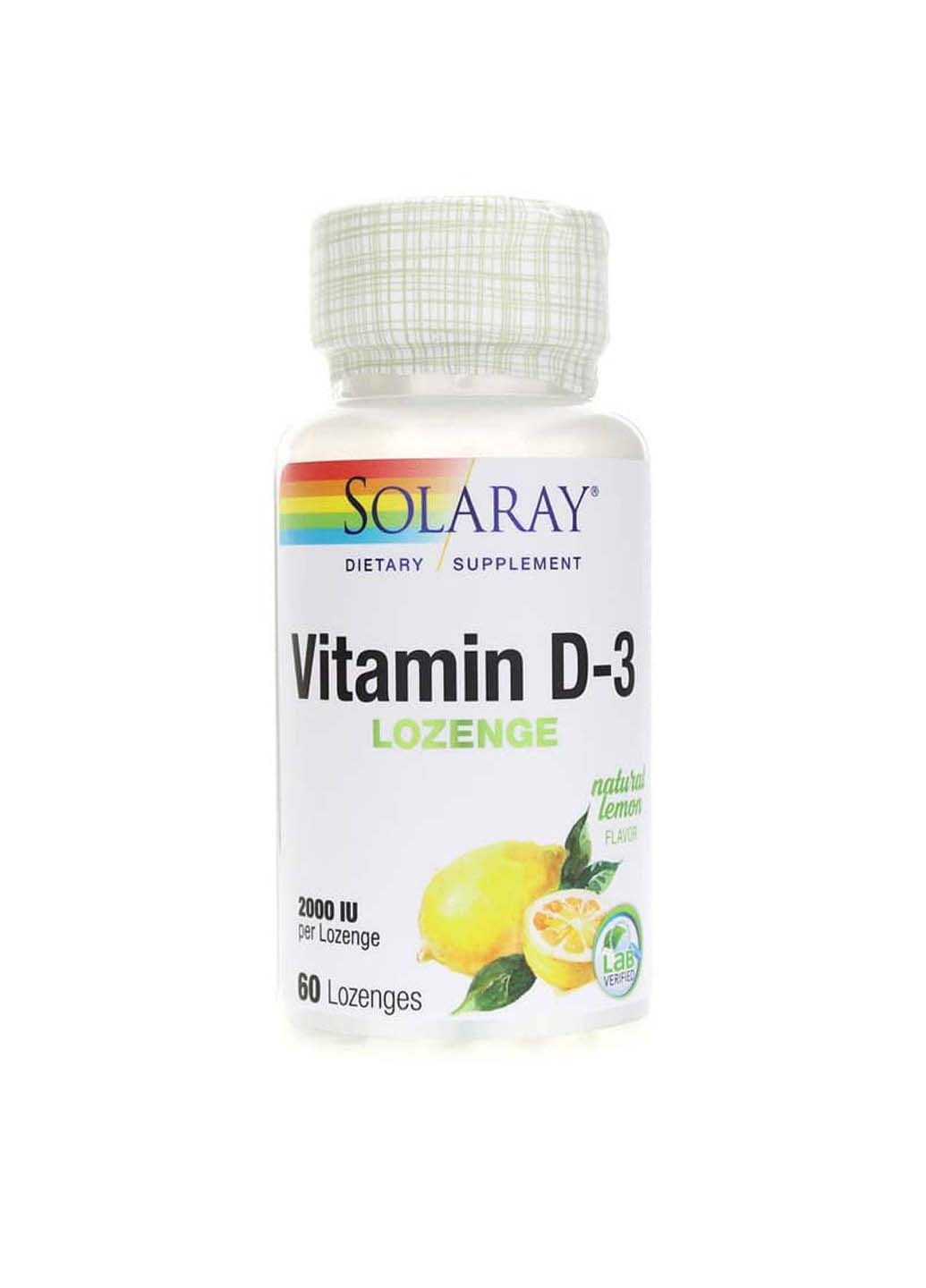 Вітамін D-3 Vitamin D-3 2000 МО смак лимона 60 льодяників Solaray (256931865)