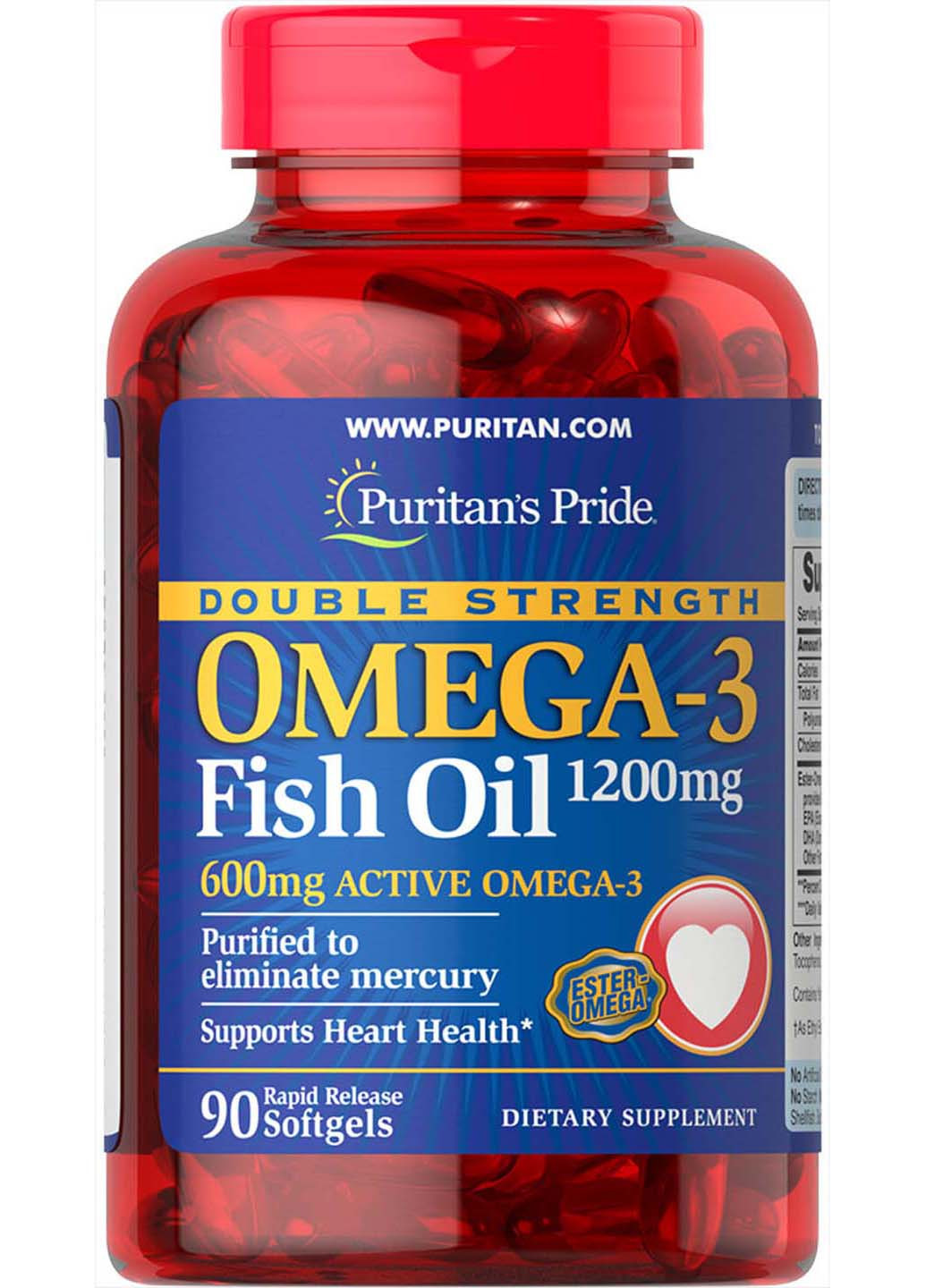 Рыбий жир Омега-3 1200/600 мг 90 капсул Puritans Pride (256931944)